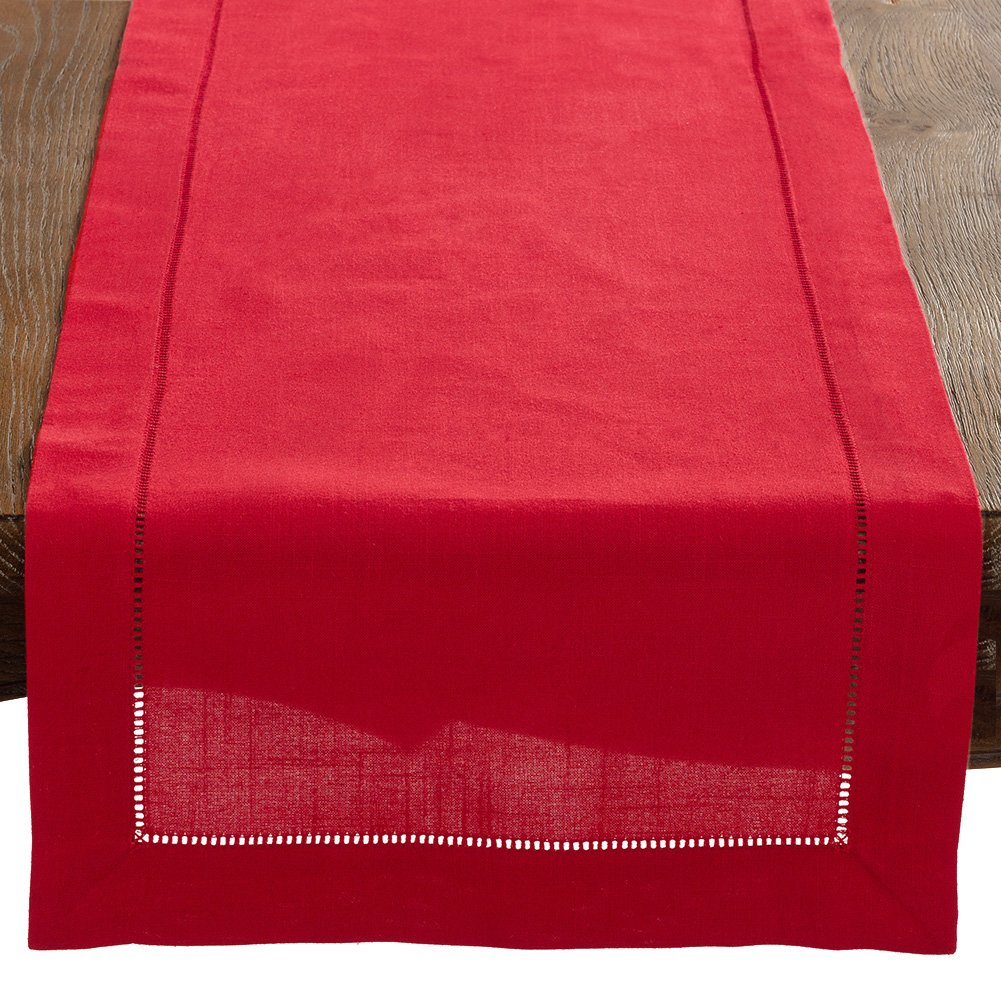 Occasion Gallery Red Hemstitched Border Holiday Table Runner, 16" X 90" Rectangular