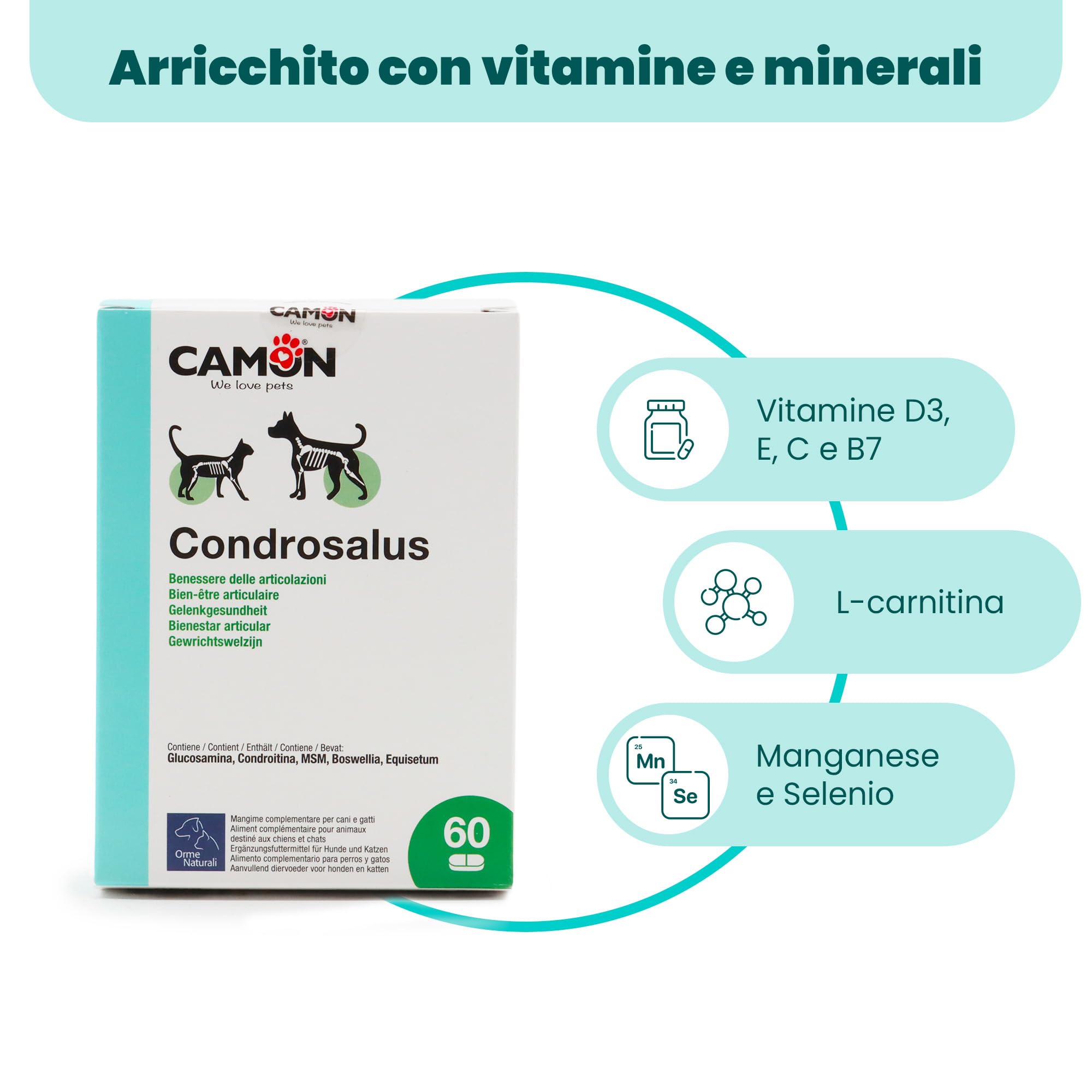 CAMON | Condrosalus Compresse, Alimento Complementare per Cani e Gatti per il Benessere delle Articolazioni, Previene Fenomeni Artrosici, 60 cpr