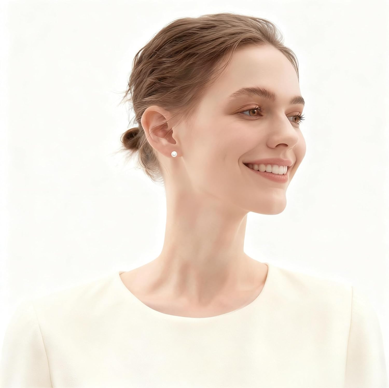 8, 10, 12, 14mm White Pinkish, Warm Pale Pink Luster Faux Pearl S925 Sterling Silver Stud Earrings | Hypoallergenic Rich Radiance Round Pearl Studs | Appropriate Size Earrings for Ladies Daily Wear & Gift - Image 3