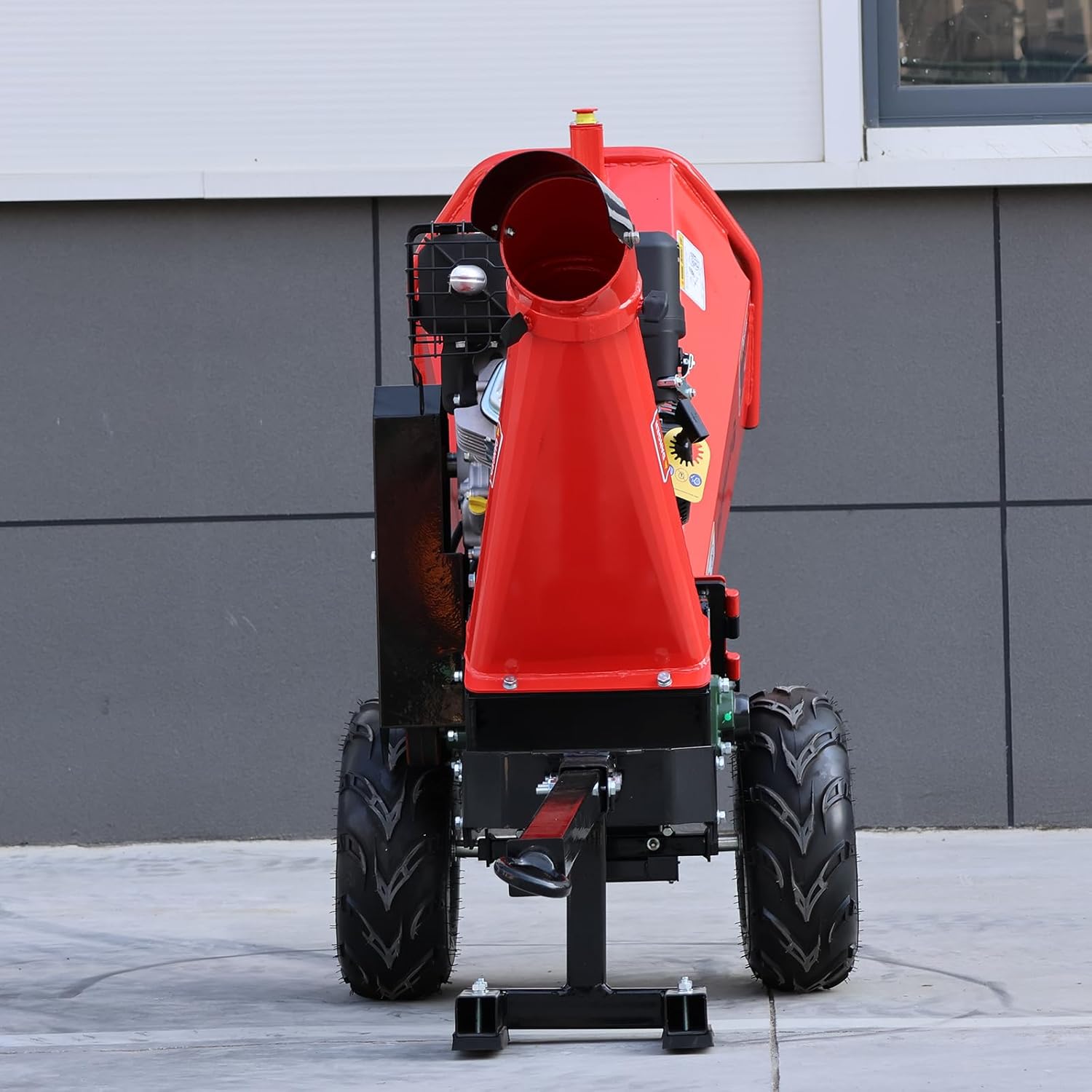 6 Inch 13.5HP Gas Powered Wood Chipper Shredder Mulcher, Leaf & Branch Shredder with Towbar, Emergency Stop Button, 6" Max Chipping Capacity for Wood Pellets (Red)