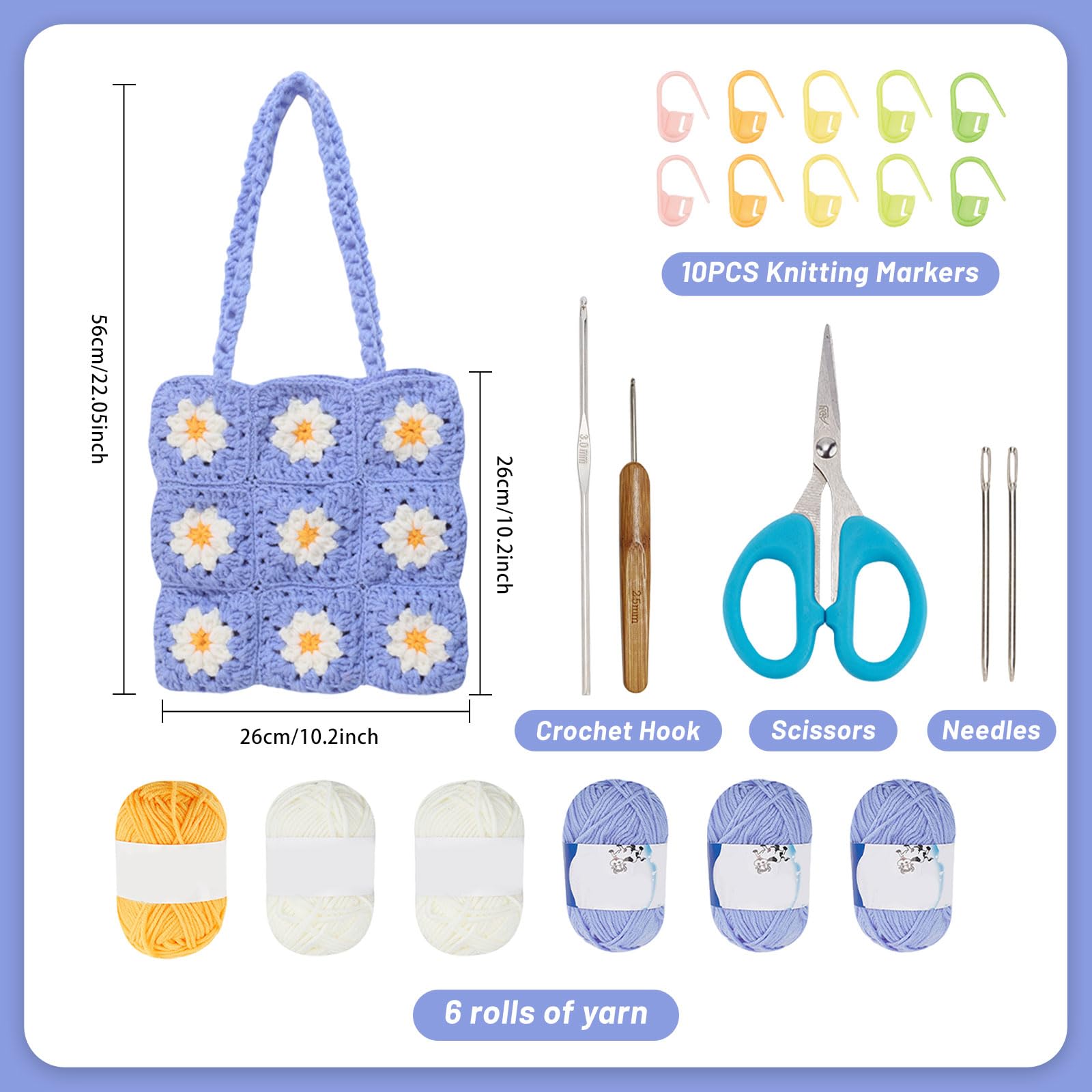 Iuuidu Kit de crochet pour débutants, kit de crochet en forme de fleur, 2 pièces avec