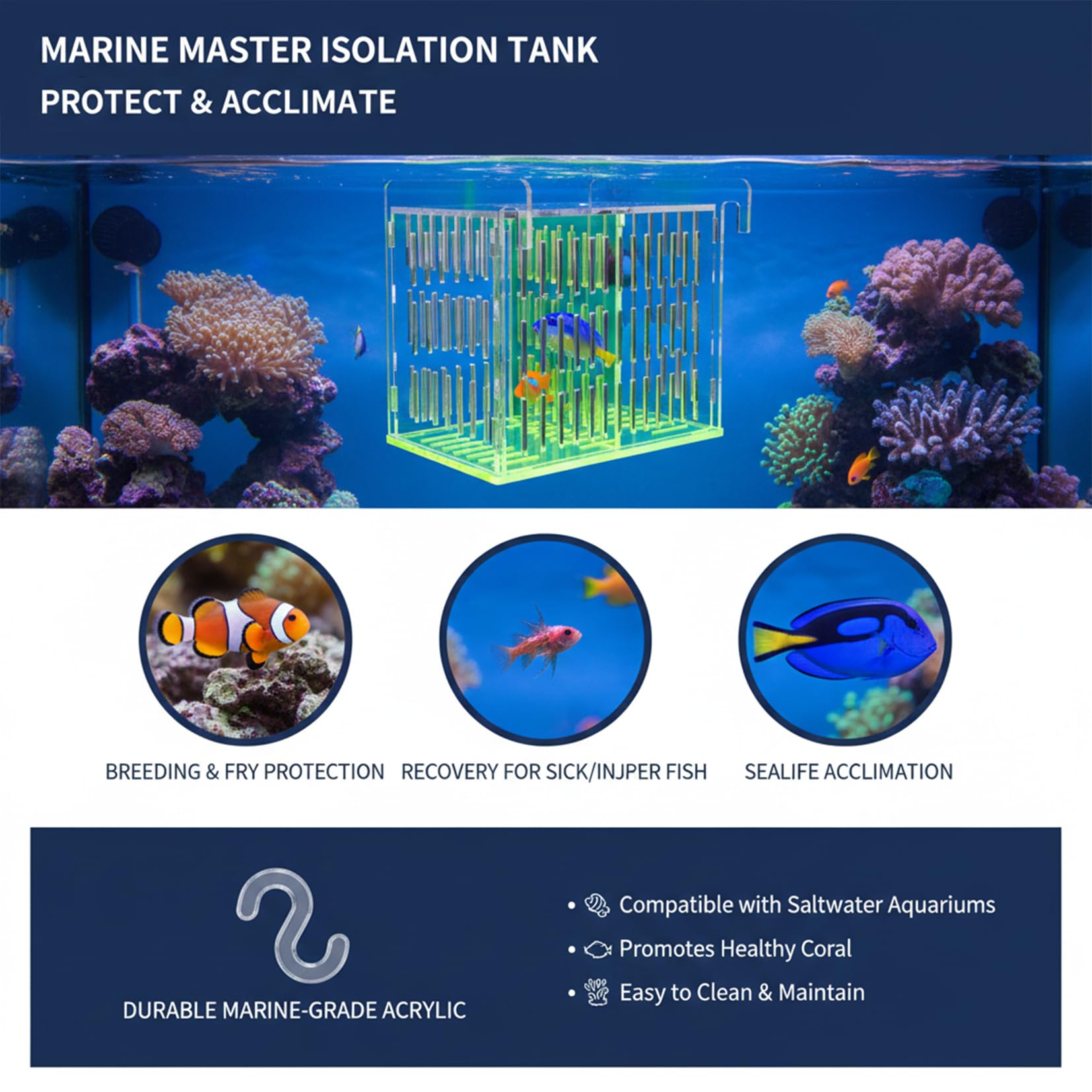 Fischzüchterbox für Aquarium, Acryl-Brutkasten mit langem Griff Netz – Zucht- und Isolationsbox für Babyfische, Garnelen, Betta Guppy, Tankteiler (Orange, 22,9 x 13,5 x 17 cm)