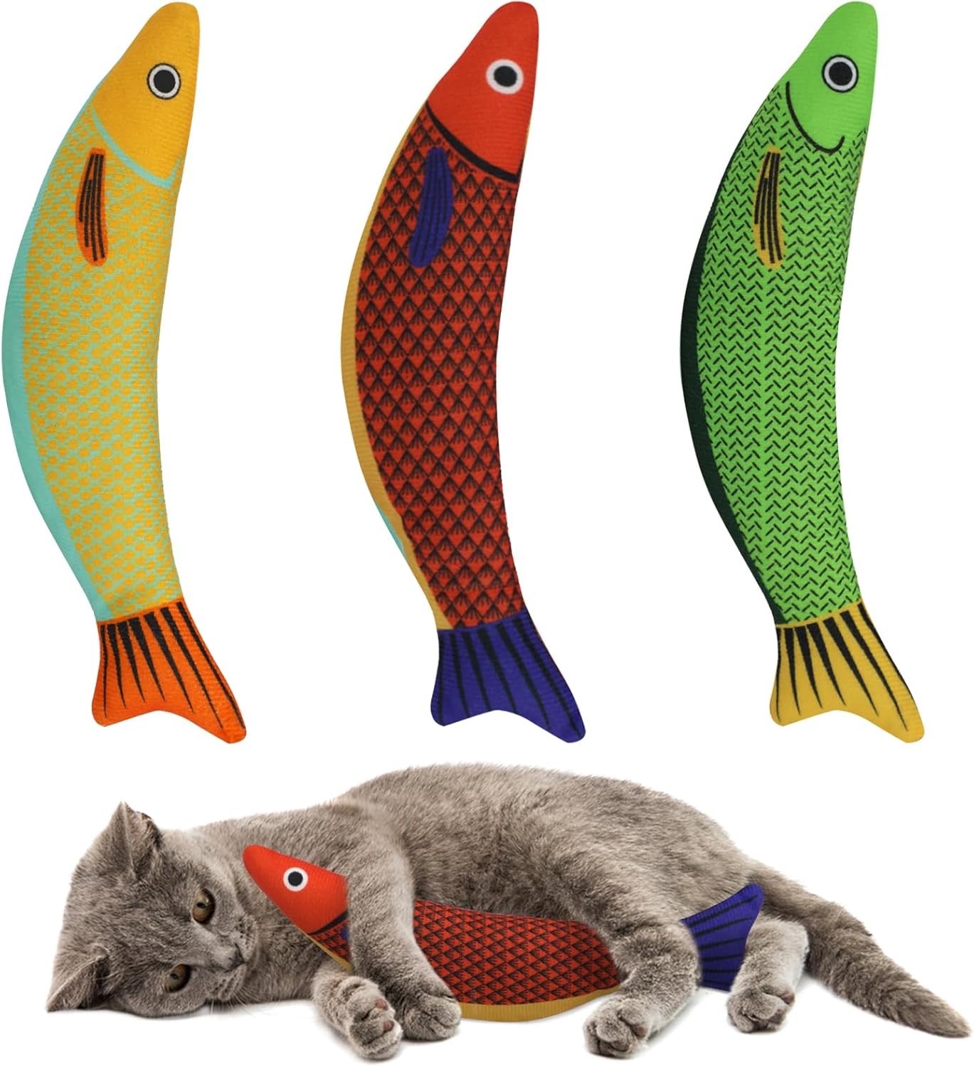 Tocirelo Juguetes para gatos, peces con hierba gatera, paquete de 3 juguetes para pezones de gato para gatos de interior, juguete arrugado con