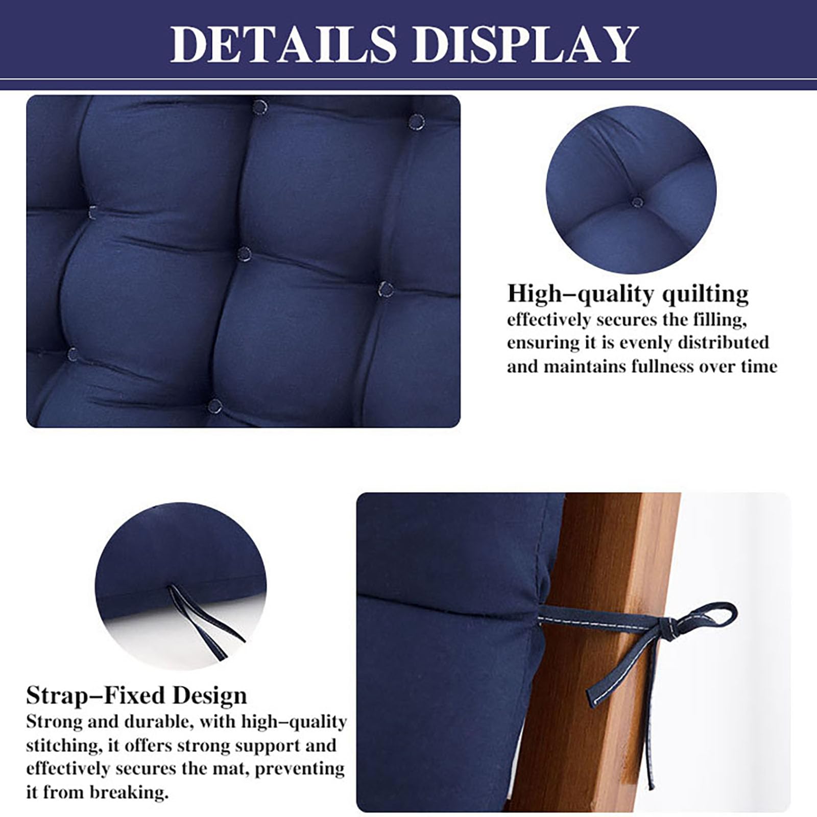 Genérico Cojín para Silla de Jardín con Respaldo Alto - Cojín Grueso de 110 X 50 Cm Cojín para Mecedora con Protección Solar con Correa Cojín para Asiento de Exterior Sillón,Blanca