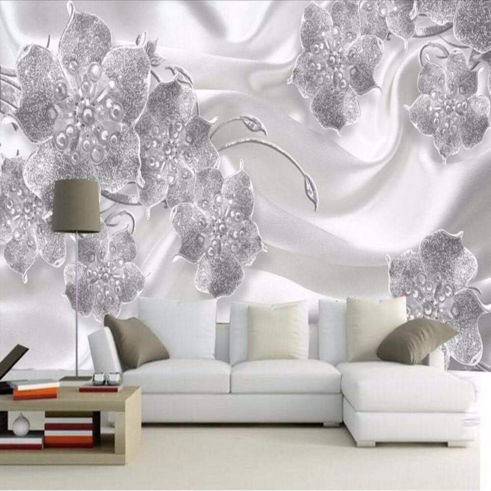 Papel pintado pared 3D seda XLMING vinilos decorativos flores blancas dormitorio salón 300x210