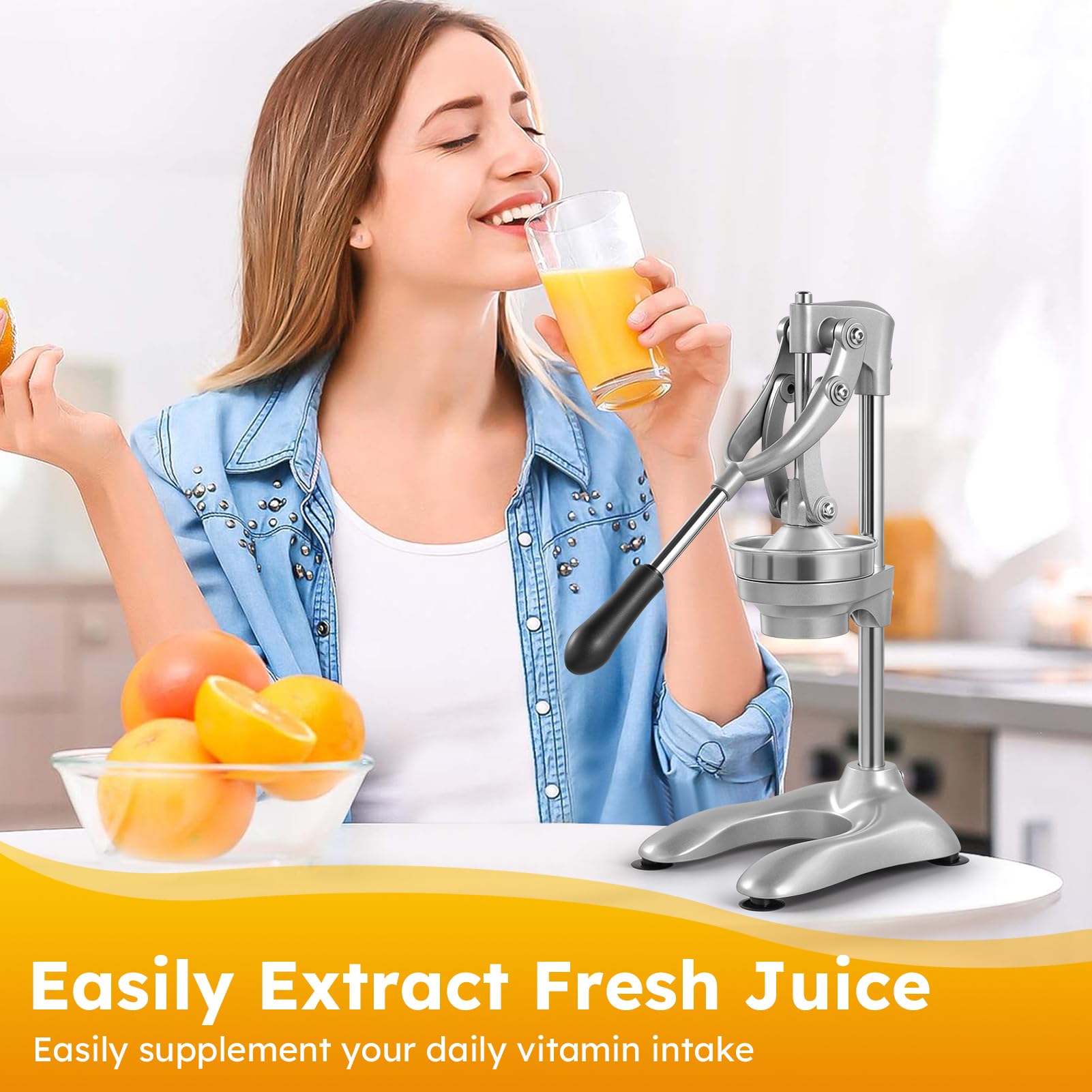 Exprimidor Manual, Exprimidor de Naranjas Profesional, Lemon Squeezer, Exprimidor Mano Prensa Manual, Comercial Exprimidor Limon para Naranjas, Limones, Granada, Pomelos, Cítricos, Gris Claro
