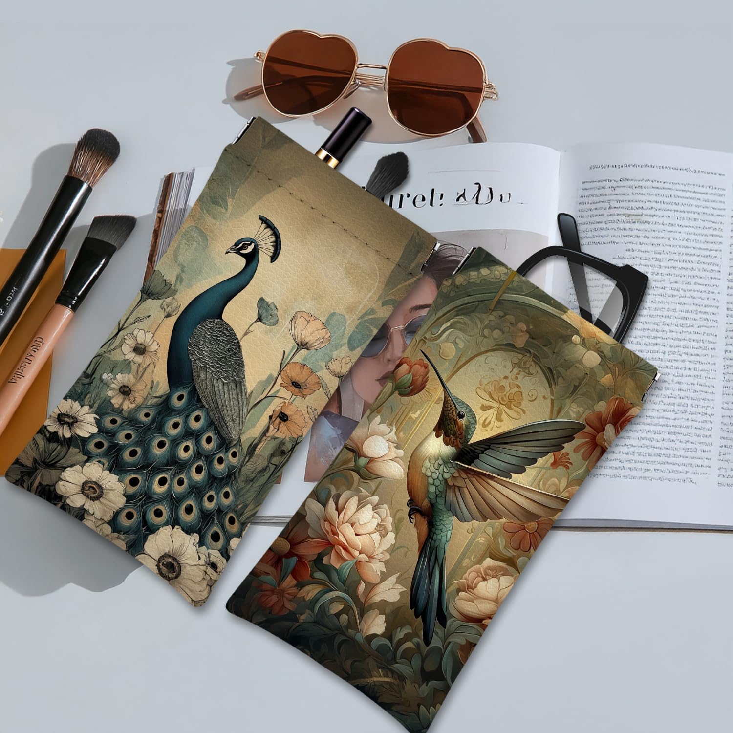 Eyeglasses Sunglasses Case PU Soft Squeeze Top Glasses Pouch for Women Men,Animal Pattern Portable Anti Scratch - Image 7