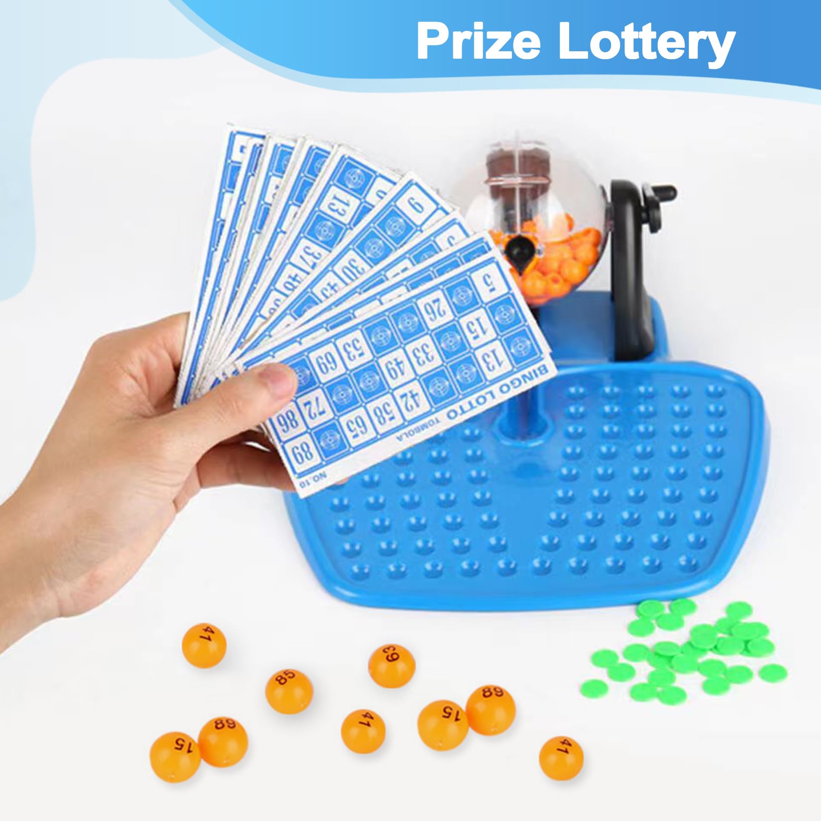 Set Da Gioco Con Macchina Per Lotteria Con 1 Macchina Per Lotteria 90 Segni Di Punteggio 90 Palline 48 Carte Feste Dopo Cena Natale Festività E Eventi Regalo (Blu)