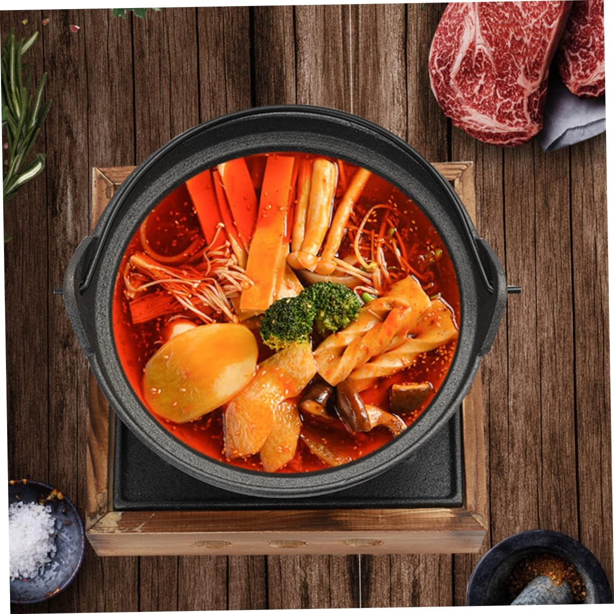 VICASKY Japanese Cast Iron Sukiyaki Pot Non-stick Cooking Boiler for Soup and Ramen High Temperature Iron Hot Pot for Camping and Home Use Cooking Essential