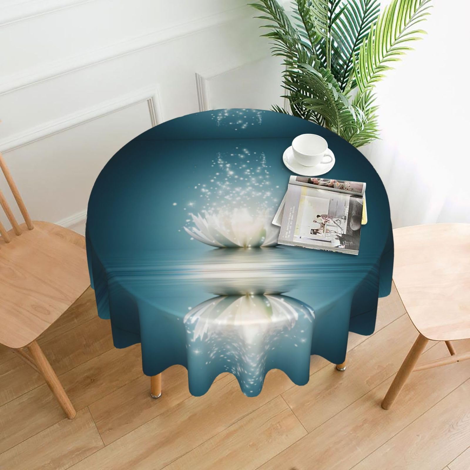 ZHAOUR Asian Lotus Flower Print Round Washable Tablecloth – Table Cover