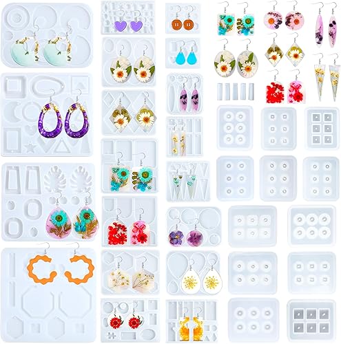 36 moldes de resina para joyería de resina de silicona, molde para pendientes de resina epoxi, collar, pulsera, anillos, colgantes, moldes para