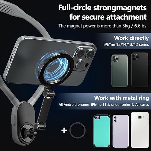Miniatura 3 de Soporte magnético para teléfono para el cuello, soporte para teléfono celular alrededor del cuello, POVVlog, soporte para selfie, teléfono manos