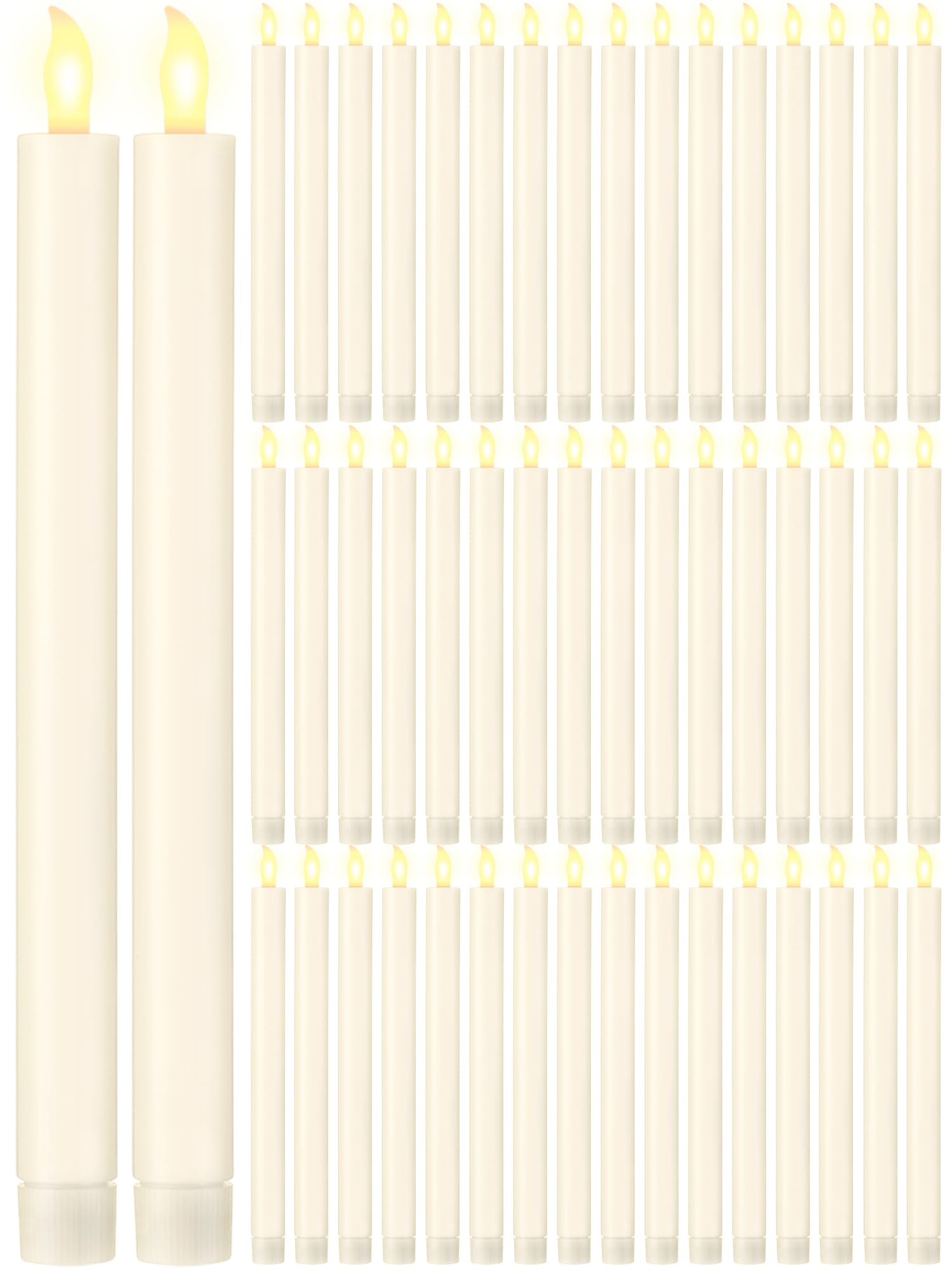 Funtery 48 Pcs Flameless LED Taper Candles Battery Operated Candles Bulk LED Candlesticks Flickering for Church Wedding Carnival Party Decorations(Ivory,Modern Style)