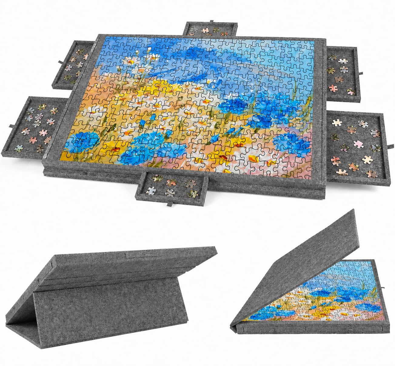 Tavola da puzzle inclinabile 2 in 1, con supporto e copertura, in feltro, leggera, portatile, con 6 cassetti, regalo per adulti