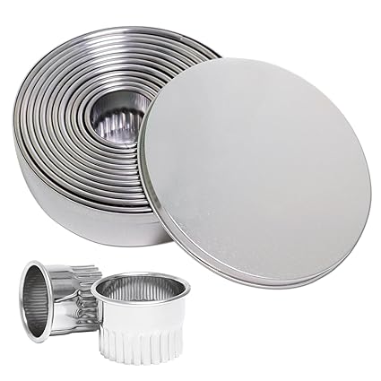 Round Cookie Biscuit Cutter Set with Bottom Lace - 12 Pack Pastry Cutters in Graduated Sizes for Donut, Dough, Fondant, Clay - Stainless Steel Circle Cutter Cake Ring Molds