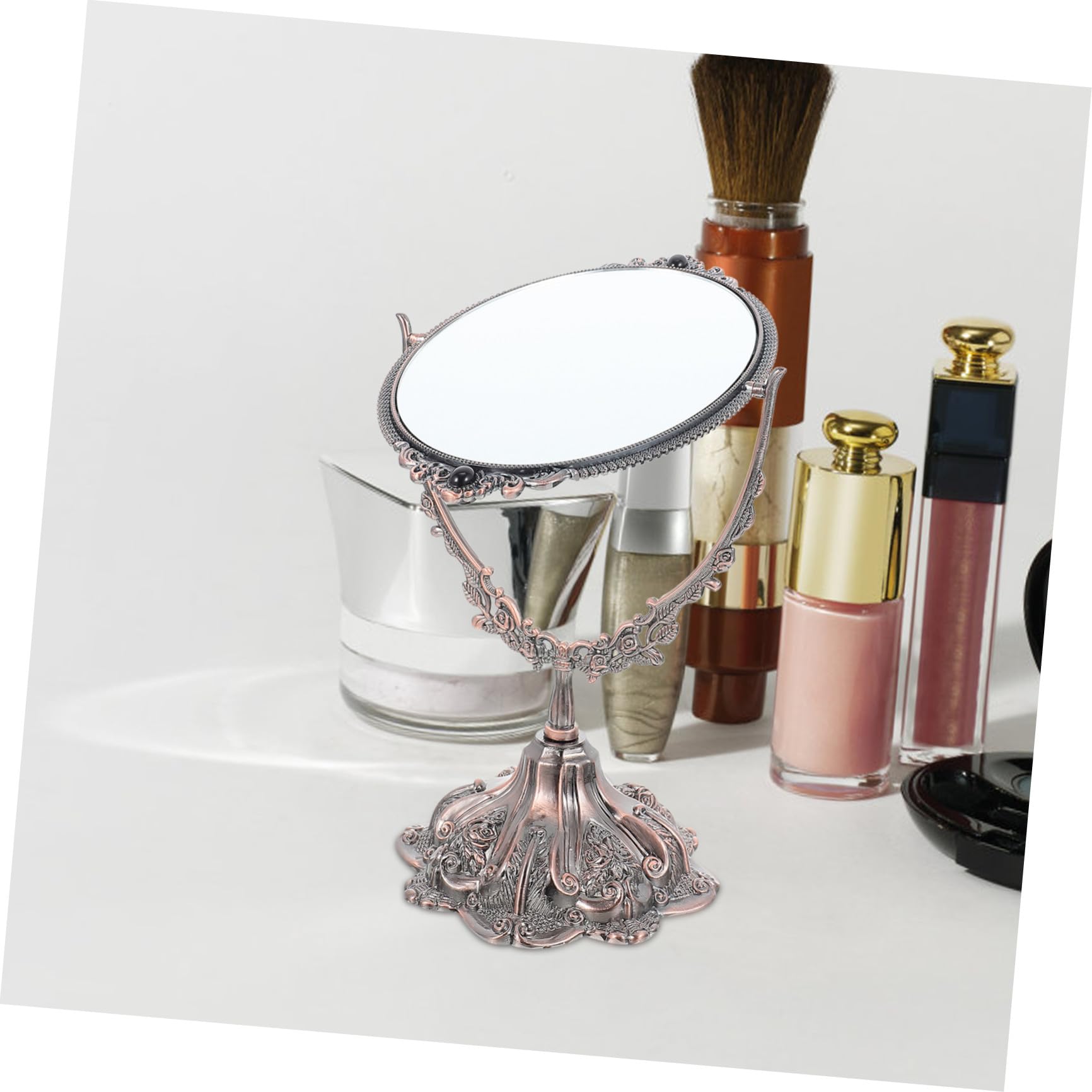 Doppelseitiger Tisch Kosmetikspiegel aus Zinklegierung im Europäischen Stil | Drehbar, Flacher Standfuß, Geeignet für Make Up und Hochzeit, Klare Spiegelung, Elegante Ausführung