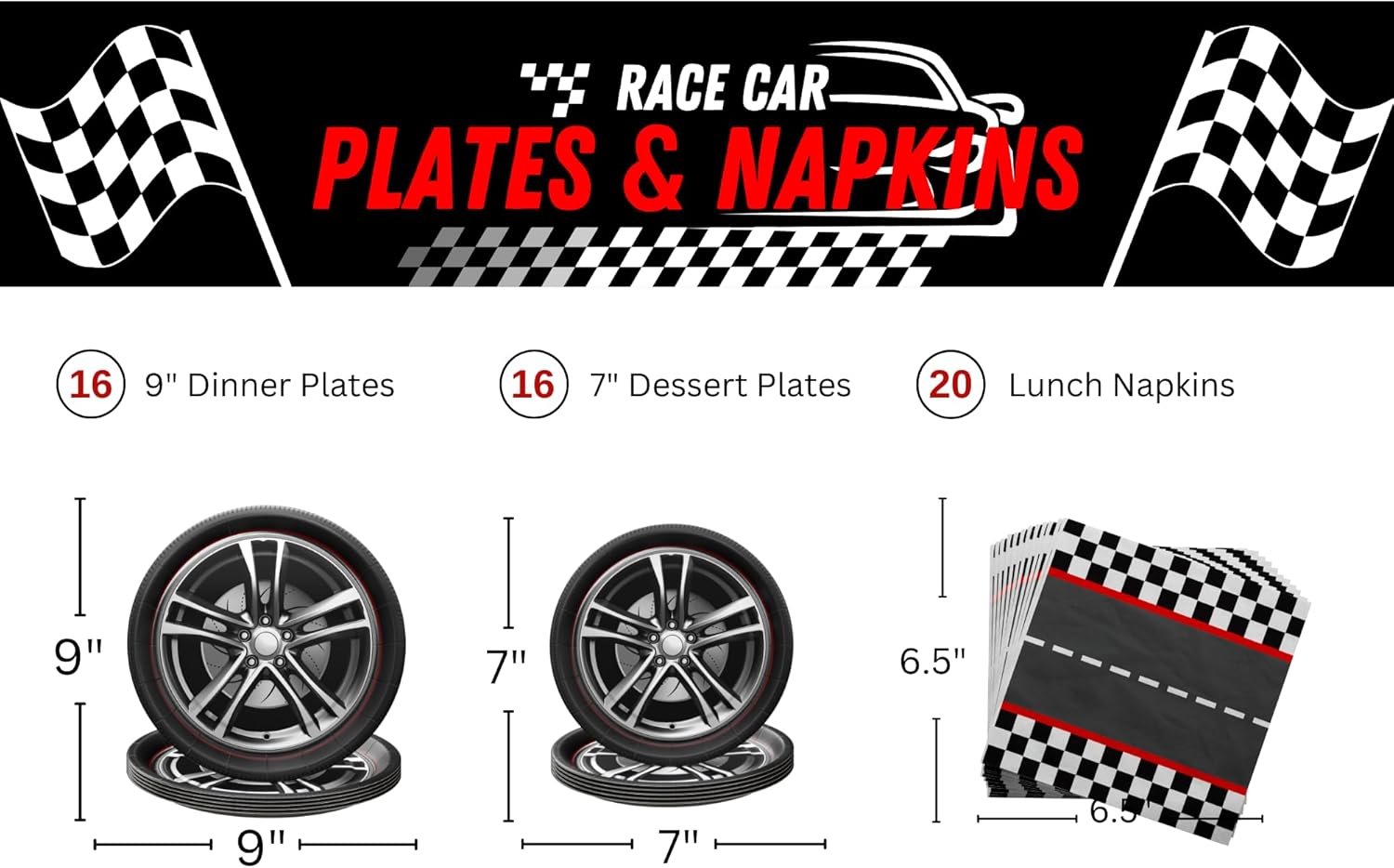 Blue Orchards Race Car Plates and Napkins (52 Pieces for 16 Guests) Racing Car Race Track Party Supplies Decorations Racing Sports Themed Dinnerware for Kids Boys Birthday Baby Shower Home Decor - Image 2