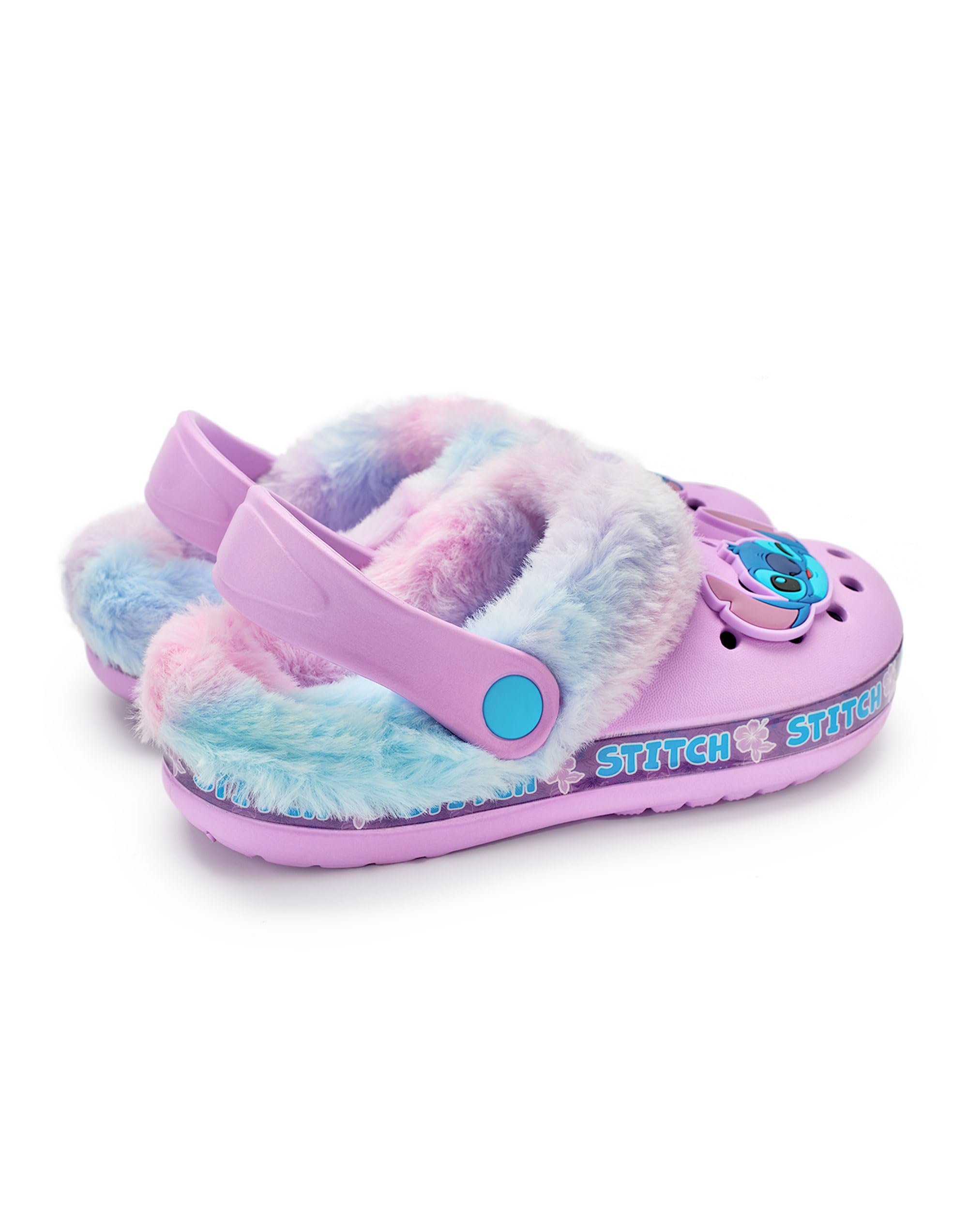 Disney Lilo & Stitch Girls Sabots | Slip-Ons en Caoutchouc pour Enfants avec breloque de Personnage Stitch en Violet | Sandales doublées de Fourrure pour Enfants avec Bride de Talon et imprimé Fleur