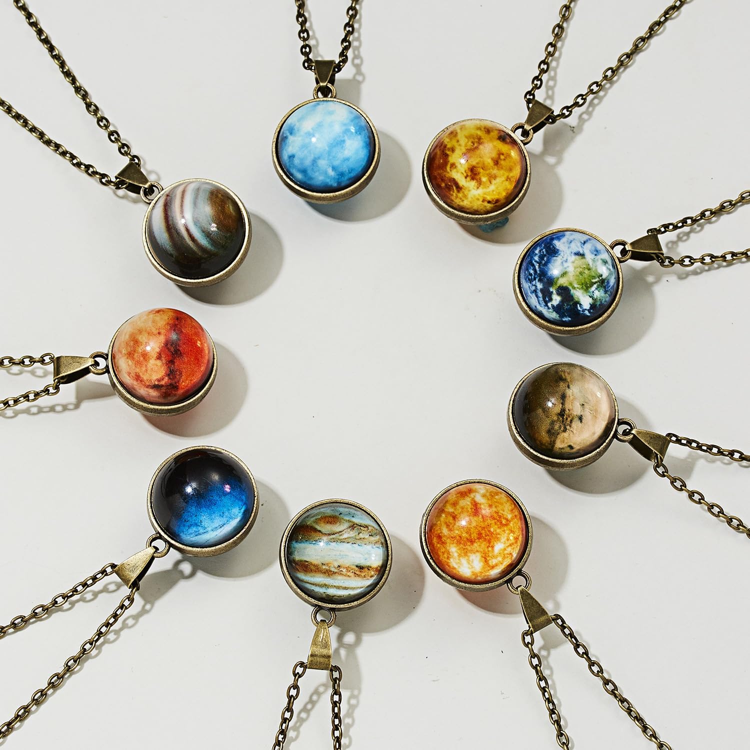 Yocoyee Solar System Necklace Universe Galaxy The Eight Planets Guardian Star Glow in Dark Double Side Glass Luminios Gemstone Ball Necklace for Women Men Friends Gift - Image 2