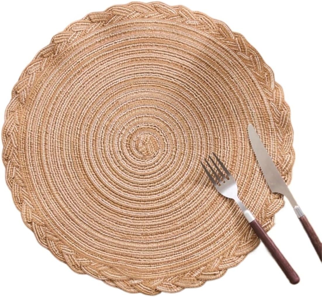1/4/6/12pcs Woven Round Placemats, Solid Color with Braided Edge, Non-Slip Tabletop Mats(Multiple Color Options)(20cm,12Pcs)