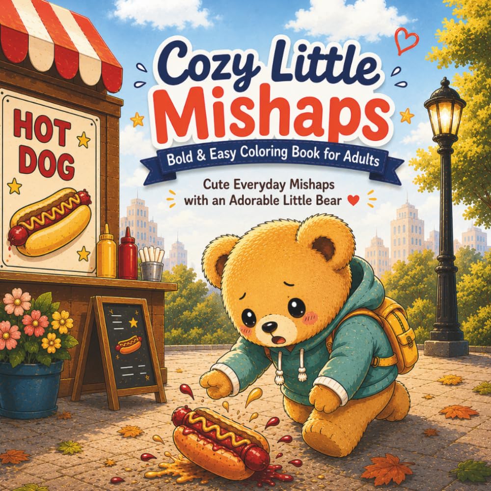 Cozy Little Mishaps Bold & Easy Coloring Book for Adults: Cute Everyday Mishaps with an Adorable Little Bear Stress Relief Coloring Pages with Cozy, ... Relatable Scenes (Cozy Bear Coloring Series)