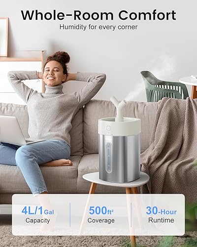 Miniatura 3 de Feekaa Humidificador de acero inoxidable apto para lavavajillas, humidificadores de niebla fría de 4 l1 galón para dormitorio, humidificador fácil