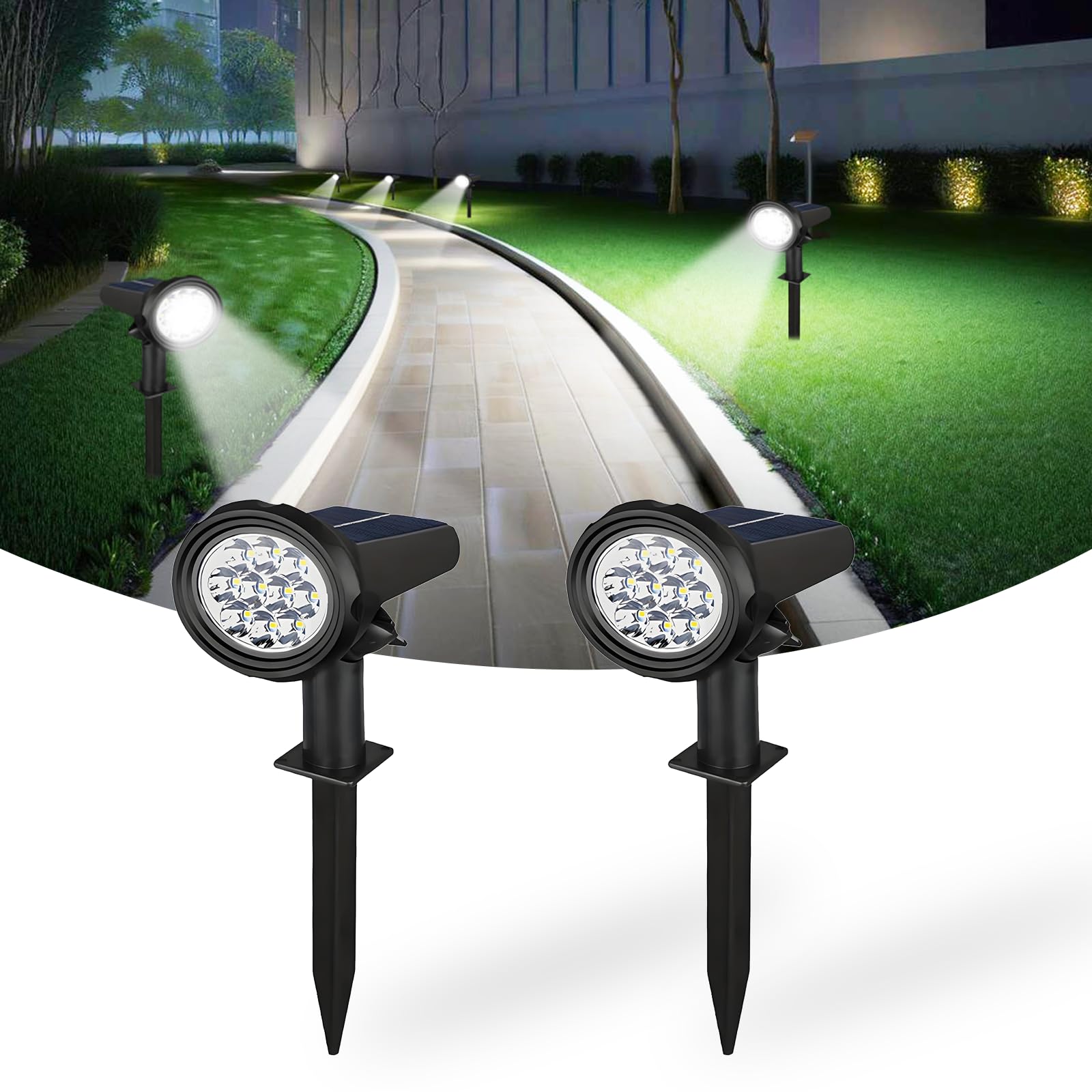 Hqynss 2 Pack Solar Lights Outdoor Garden,6500K LED Solar Spot Lights 3 Modes IP65 Waterproof Garden Uplighters Solar Powered,Solar Flood Lights for Yard Driveway Pathway Landscape Cool White