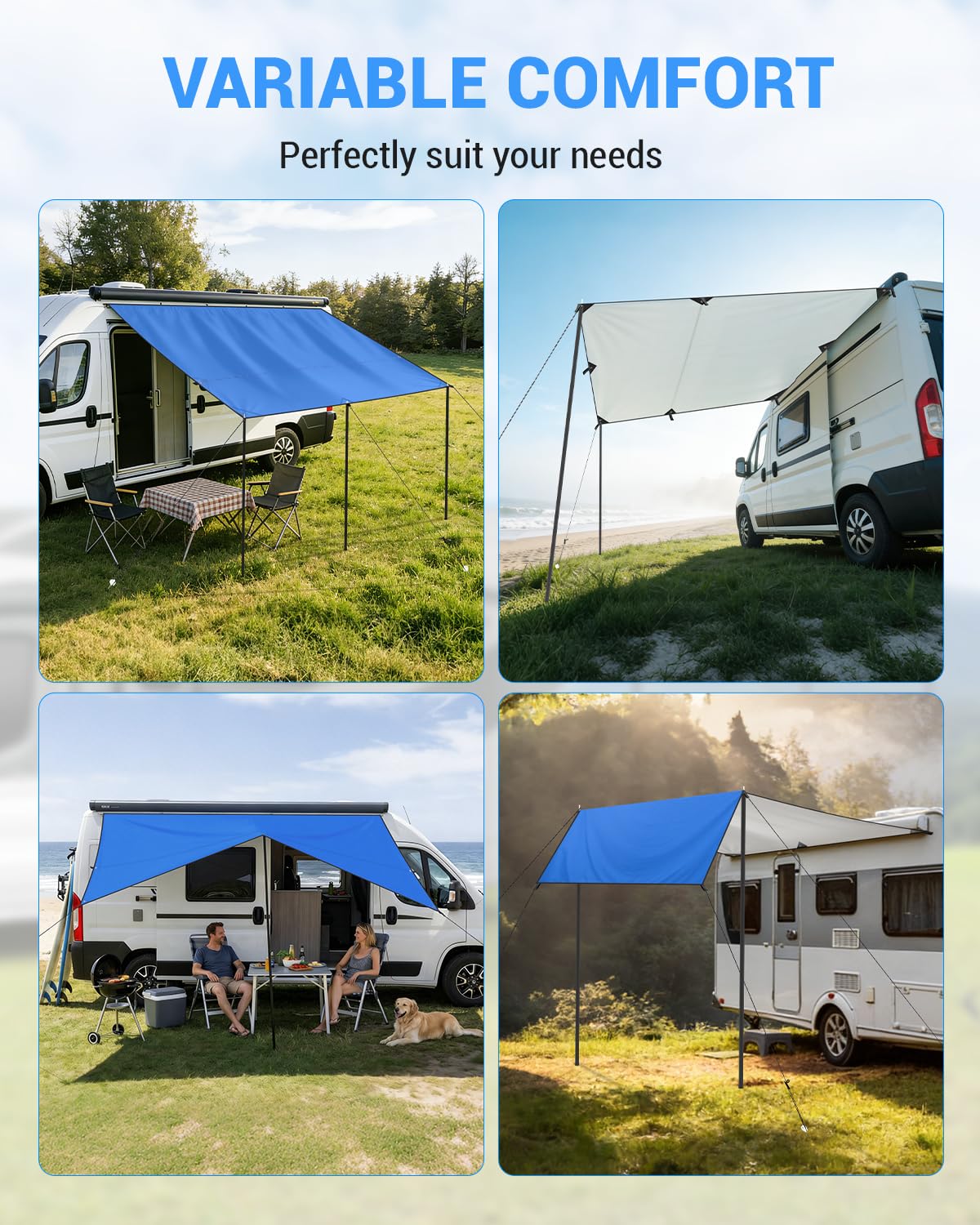 SUPAREE Sonnensegel Markise Wohnmobil Wohnwagen Markise 3m Sonnensegel Wohnwagen mit Keder 210D Oxford mit 3 Kederschiene UV-Schutz Wasserdicht für Camper Van 3 x 2,4m