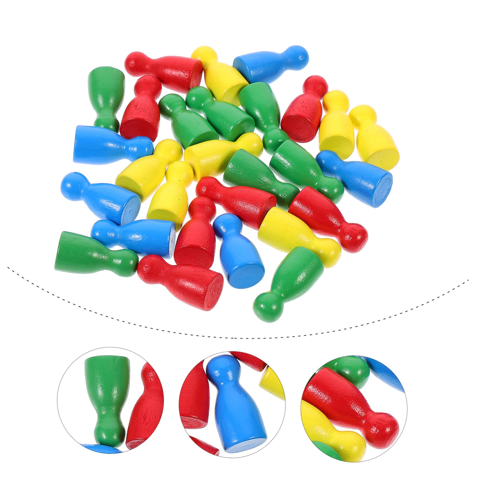 BESPORTBLE 48pcs Pieces Human Shape Wooden Chess Pieces Chessmen for Strategic Board Games for Home Office School and Travel