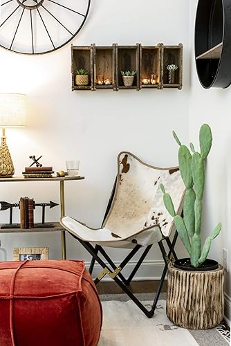 Miniatura 3 de Creative Co-Op Espejo de pared redondo con marco de metal con estante de madera, negro y natural, 24 pulgadas