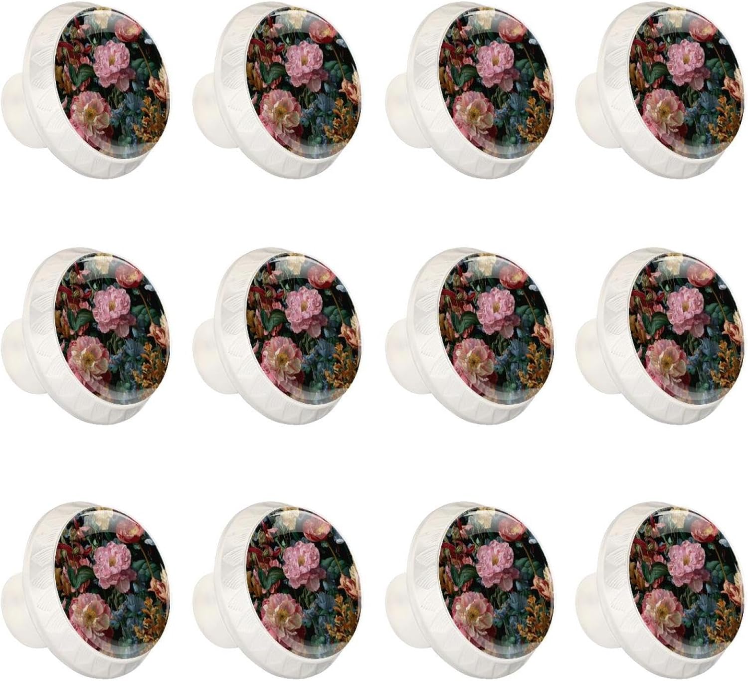 Black Base Floral Pastorable Flower (1) Furniture Knobs, Sturdy Cabinet Pulls with Screws for Home Renovation