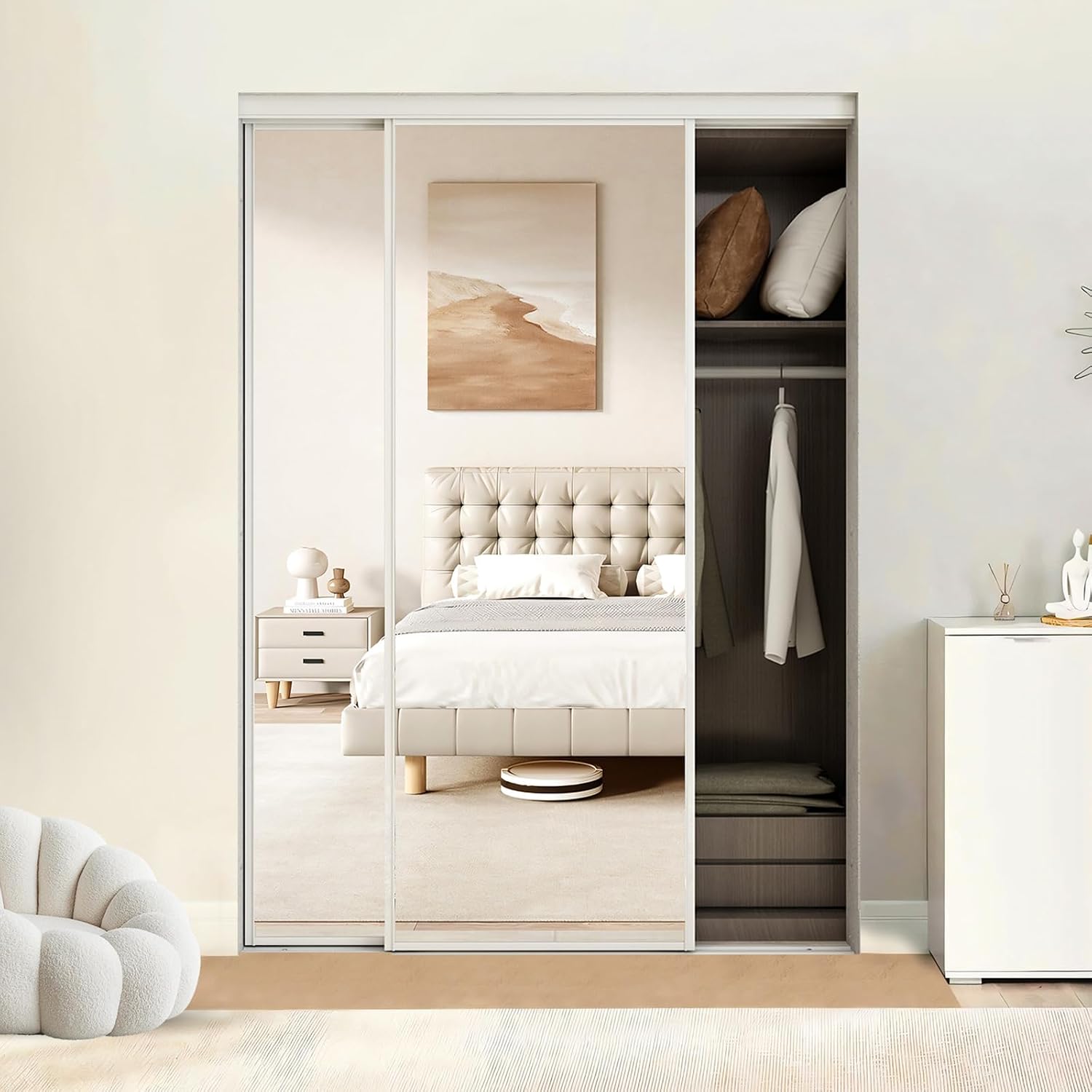 BARNSMITH 60 x 80 inch two-panel mirrored closet door with steel frame