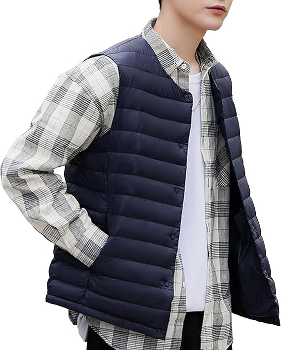 Men's Collarless Lightweight Puffer Vest Winter Warm Quilted