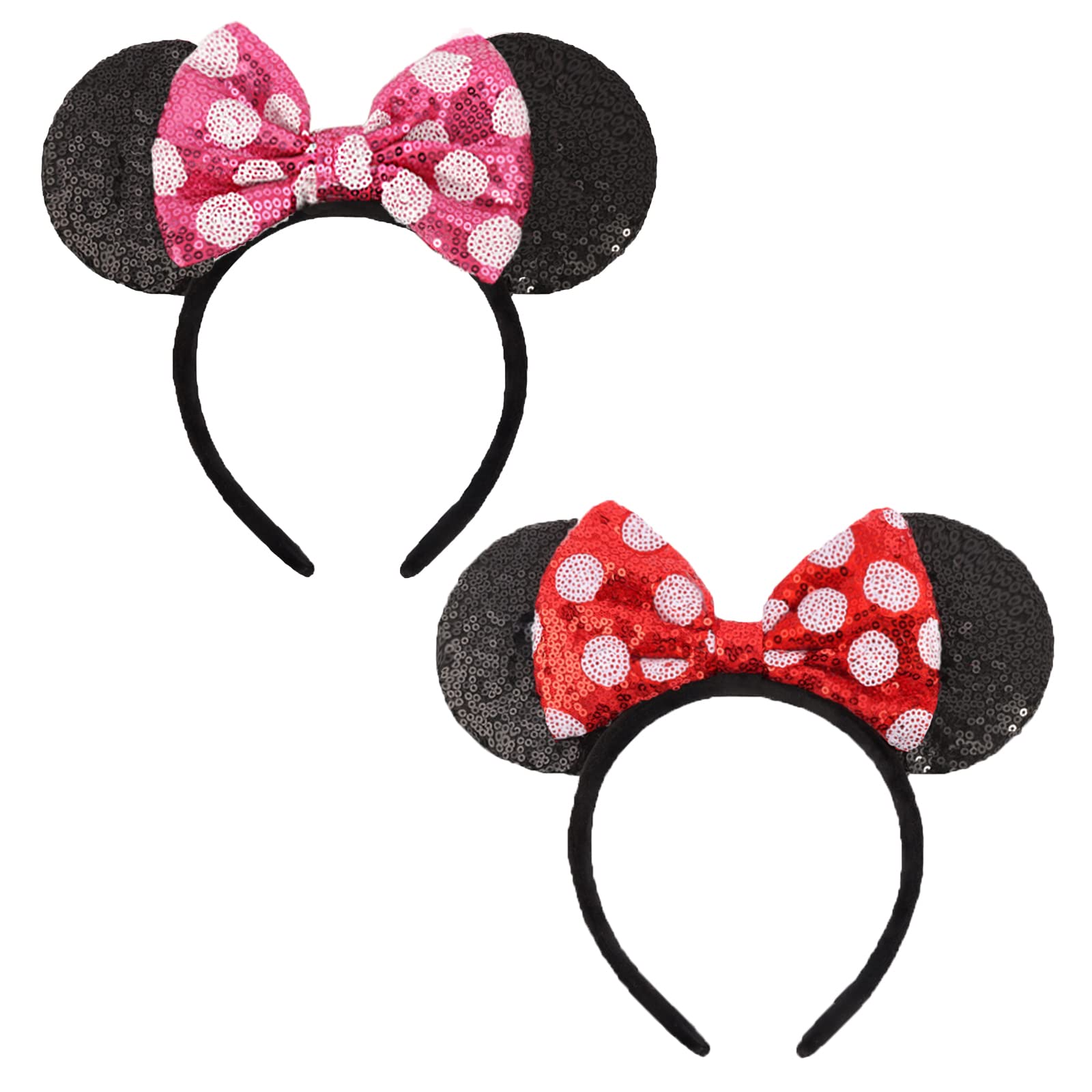 Women Red/Pink Shiny Bow Mickey Mouse Hair Headband For Cosplay Red Minnie Mouse Ears, Red Disney Ears, Red Minnie Ears  main image 4