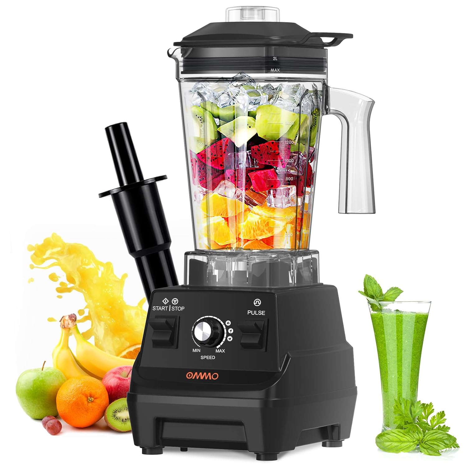 OMMO Blender 1800W, Professional High Speed Countertop Blender with Durable Stainless Steel Blades, 60oz BPA Free Blender for Shakes and Smoothies, Nuts, Ice and Fruits, Dishwasher Safe image 1
