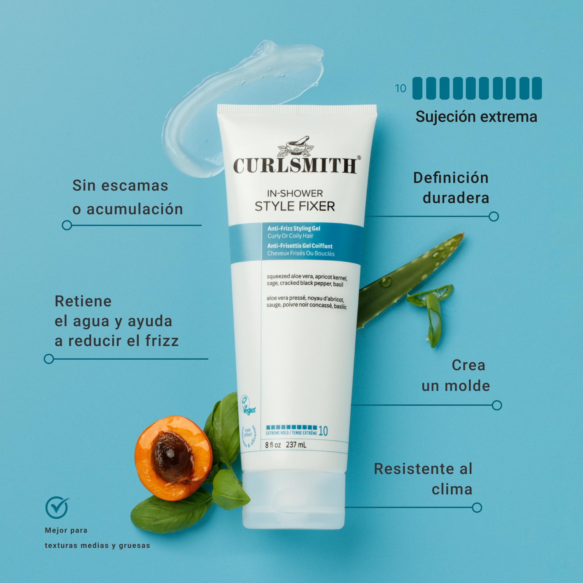 Curlsmith In-Shower Style Fixer - Gel de fijación fuerte para rizos, estilizado resistente a la humedad, para todo tipo de rizos, vegano y libre de crueldad (8 oz)