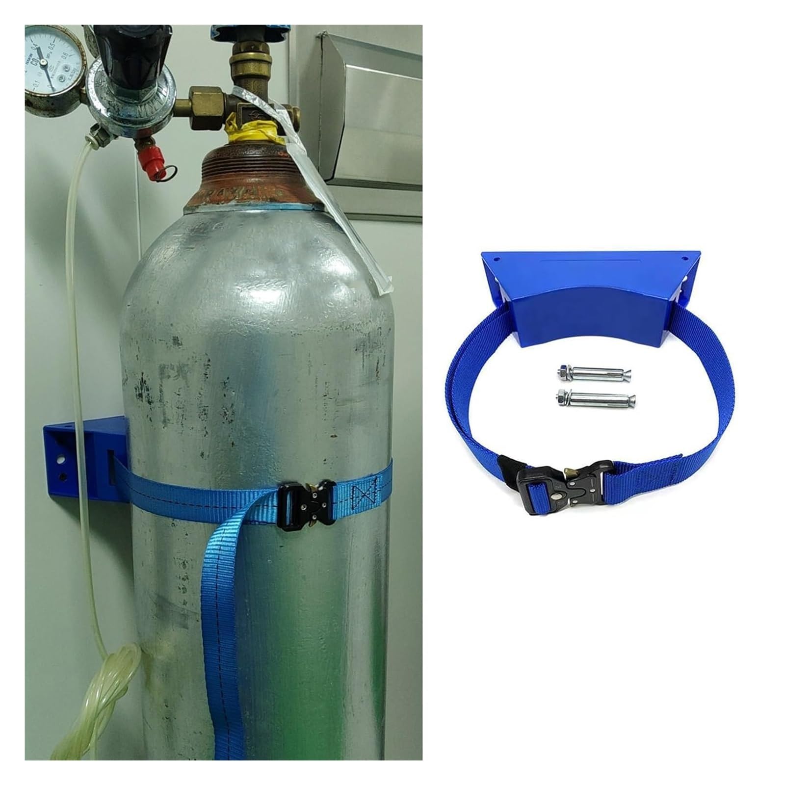 GHHVFEC Oxygen cylinder rack,Adjustable Gas Cylinder Rack for Factory, Hospital & Home - Lightweight Plastic Holder with 39.4" Nylon Straps & Safety Buckle - Durable Blue Tank Storage Solu