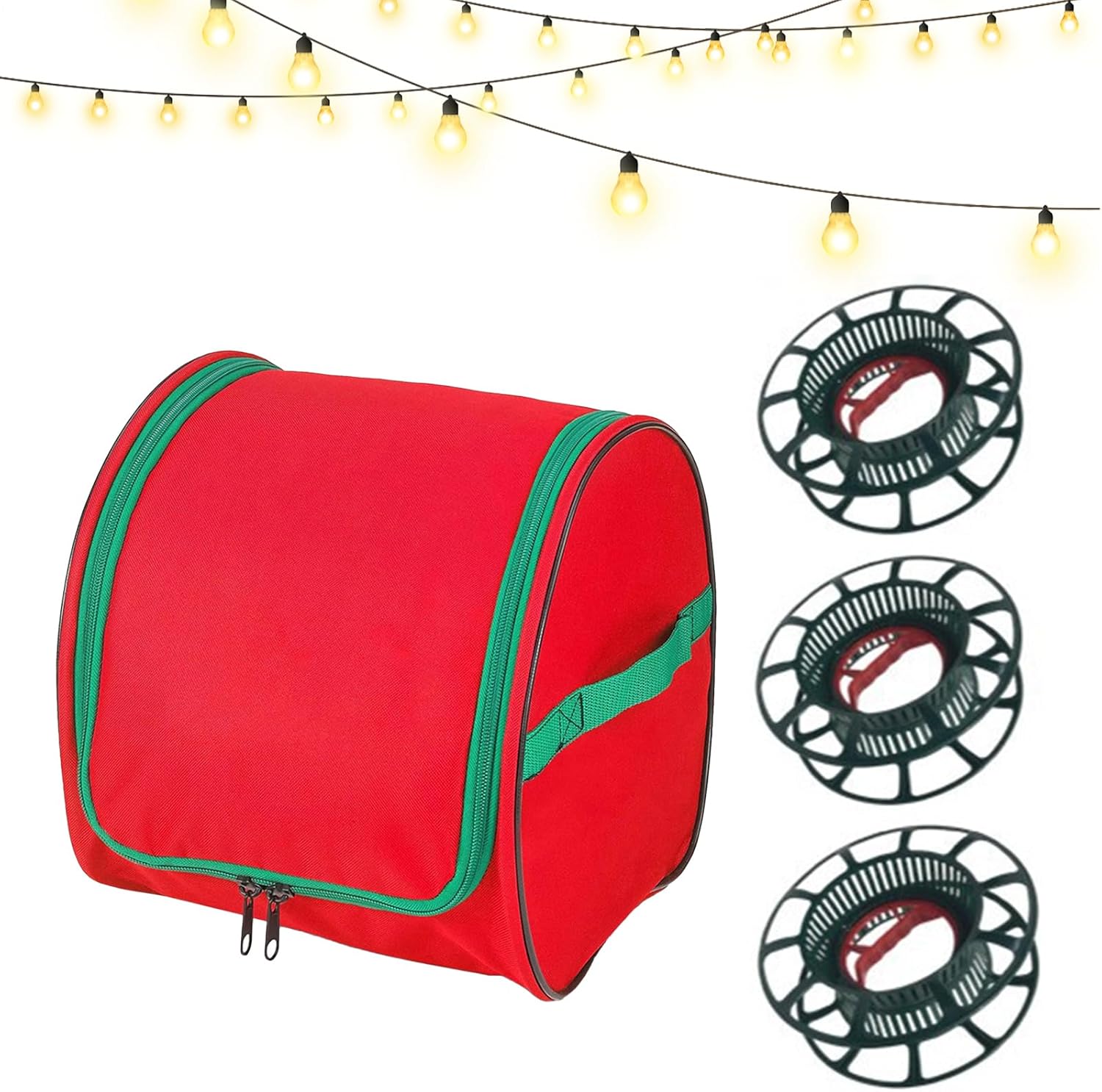 String Light Storage,Large Capacity Organizer with 3 Reels - Multipurpose Light Storage Bag,for Christmas Packing Moving Home Attic Garage