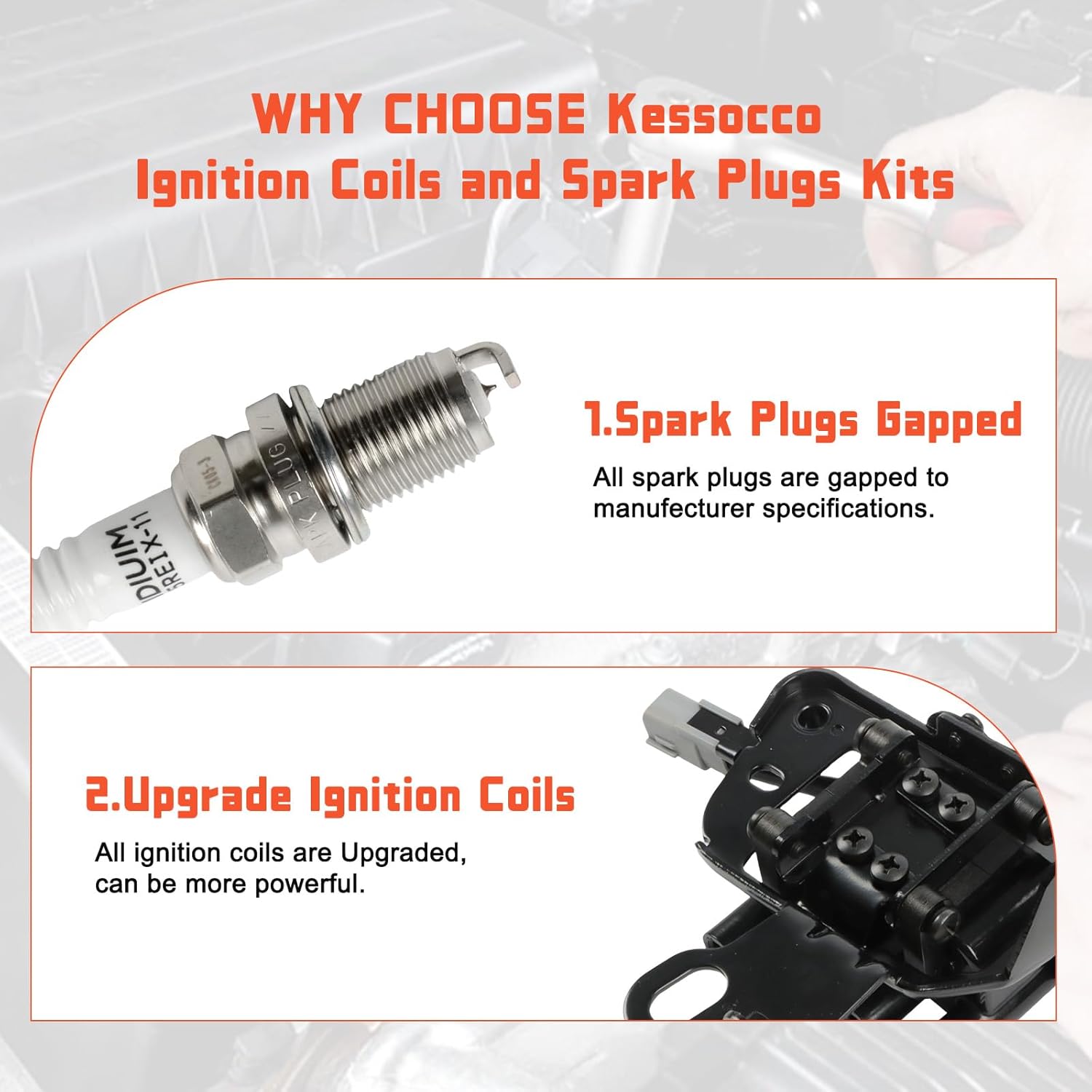 Kessocco Ignition Coils Spark Plugs Kit - UF419 Ignition Coils & 4pcs 4503 Iridium Spark Plugs Replacement for 2003-2009 Hyundai Elantra Tucson Tiburon Spectra Sportage 2.0L