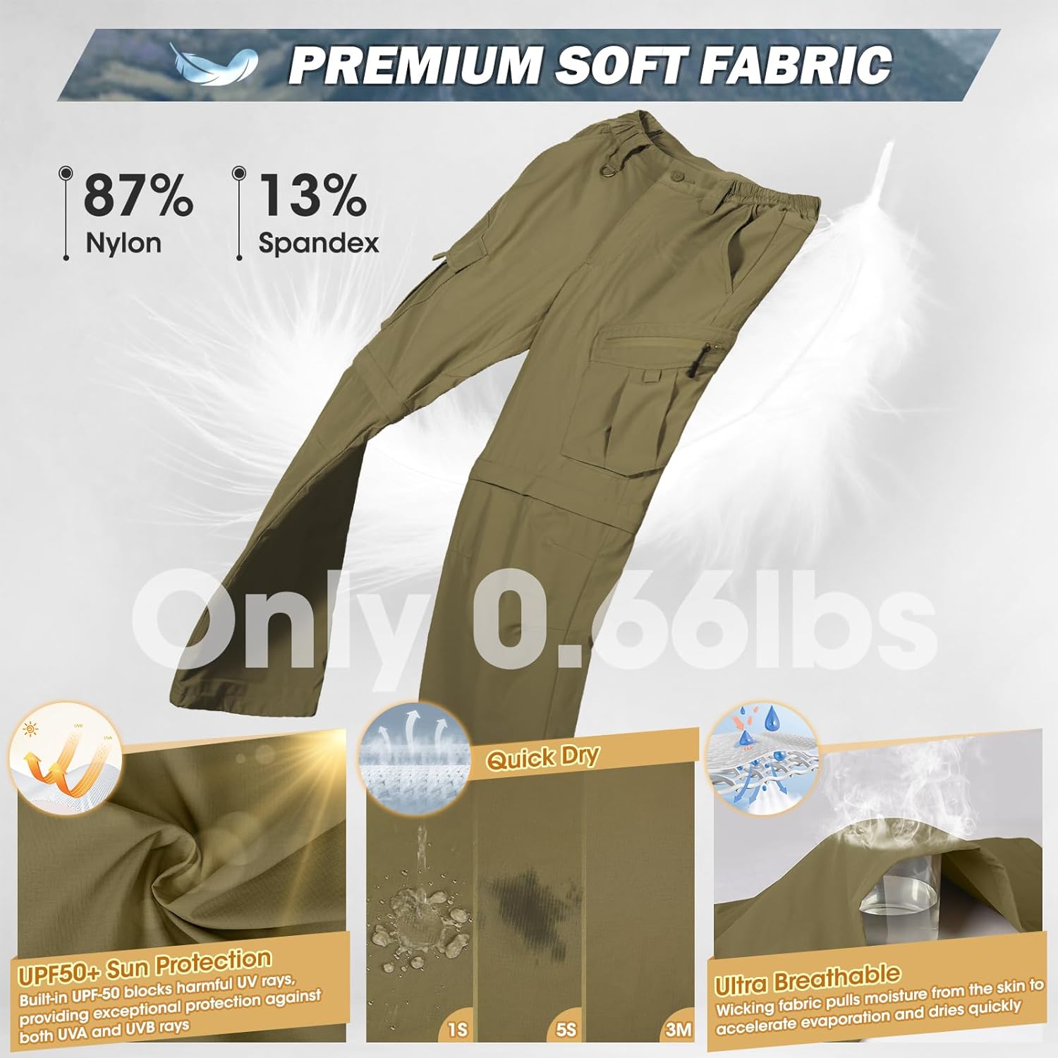 IGOLUMON Mens Hiking Pants Convertible Quick Dry Cargo Pants Water Resistant Lightweight Zip Off Outdoor Pants with 6 Pockets - Image 4