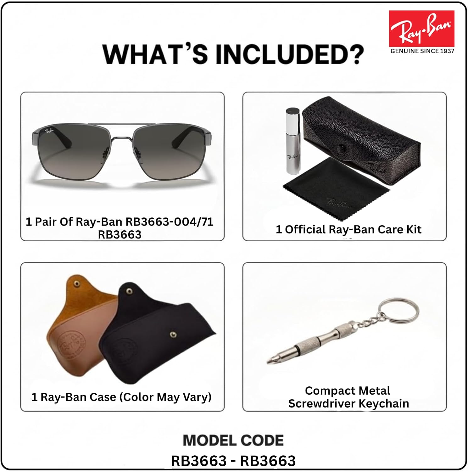 Ray-Ban RB3663 Square-Round Shaped Sunglasses for Men & Women with Official RAYBAN Eyewear Kit