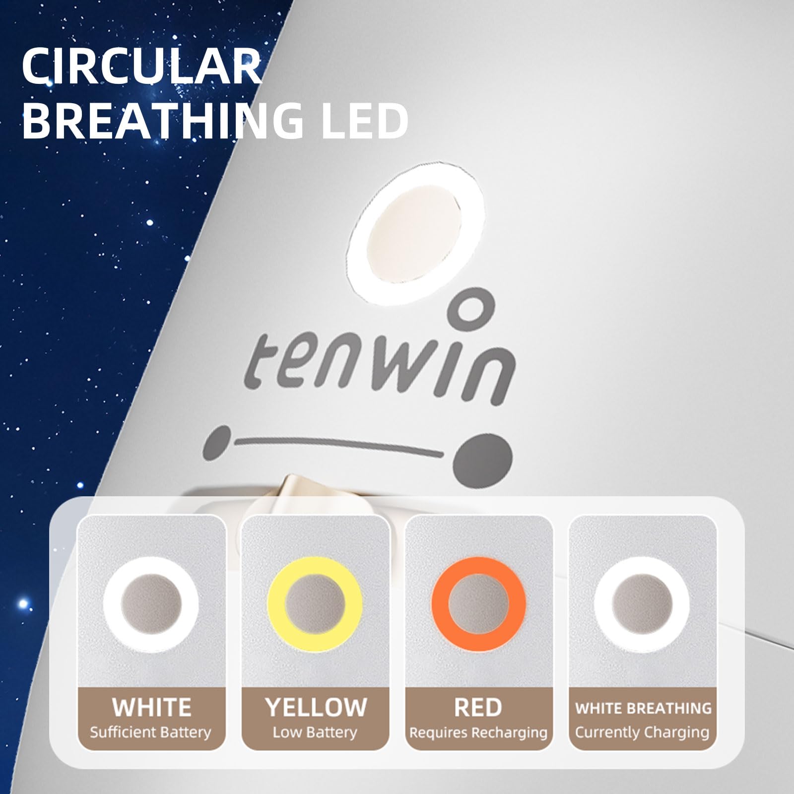 tenwin Vollautomatischer elektrischer Bleistiftspitzer für 7–11,5 mm Bleistifte, automatisches Ein- und Auswerfen, 3 wählbare, verstellbare Bleistiftspitzen mit Atemlicht (weiß)