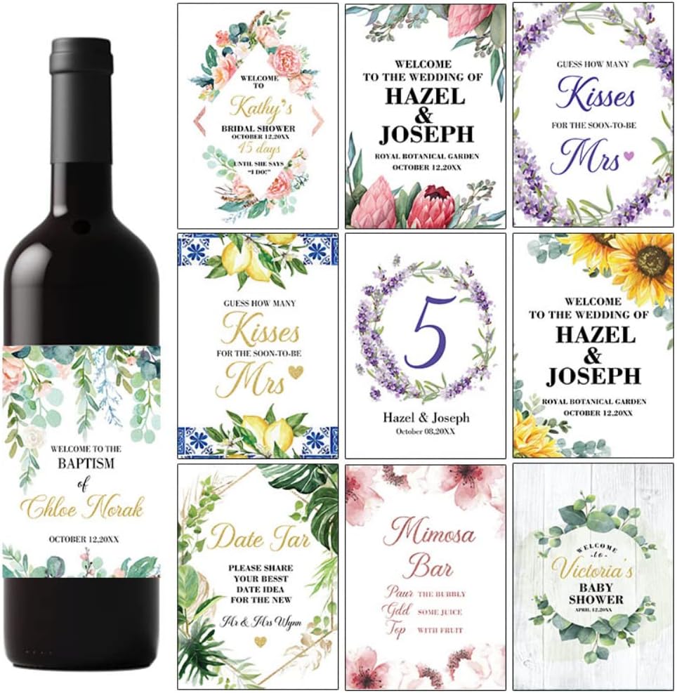 jifu Personalized Stickers Labels for Mini Bottles of Wine 50 Birthday Customized Wedding Stickers Labels for Wine Bottles Custom Wine Bottle Labels Stickers Personalized (D,20PCS)