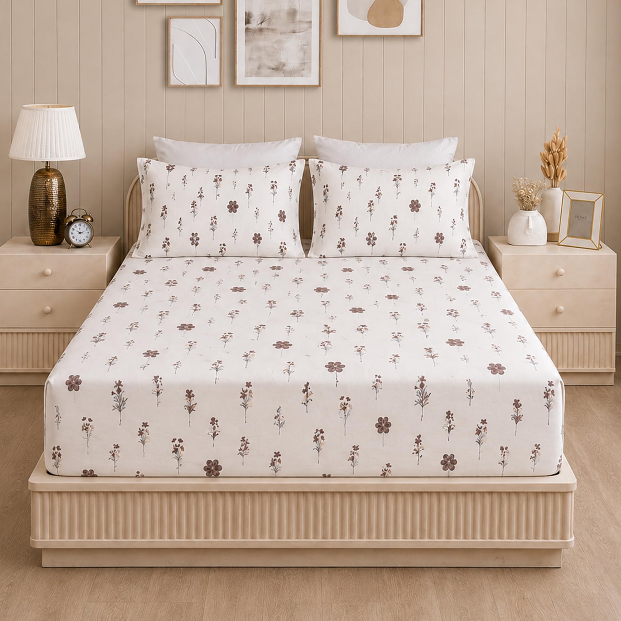 Customize Golden Cotton Fitted Bedsheet - Soft & Stylish -20 Customize Golden Cotton Fitted Bedsheet - Soft & Stylish -20