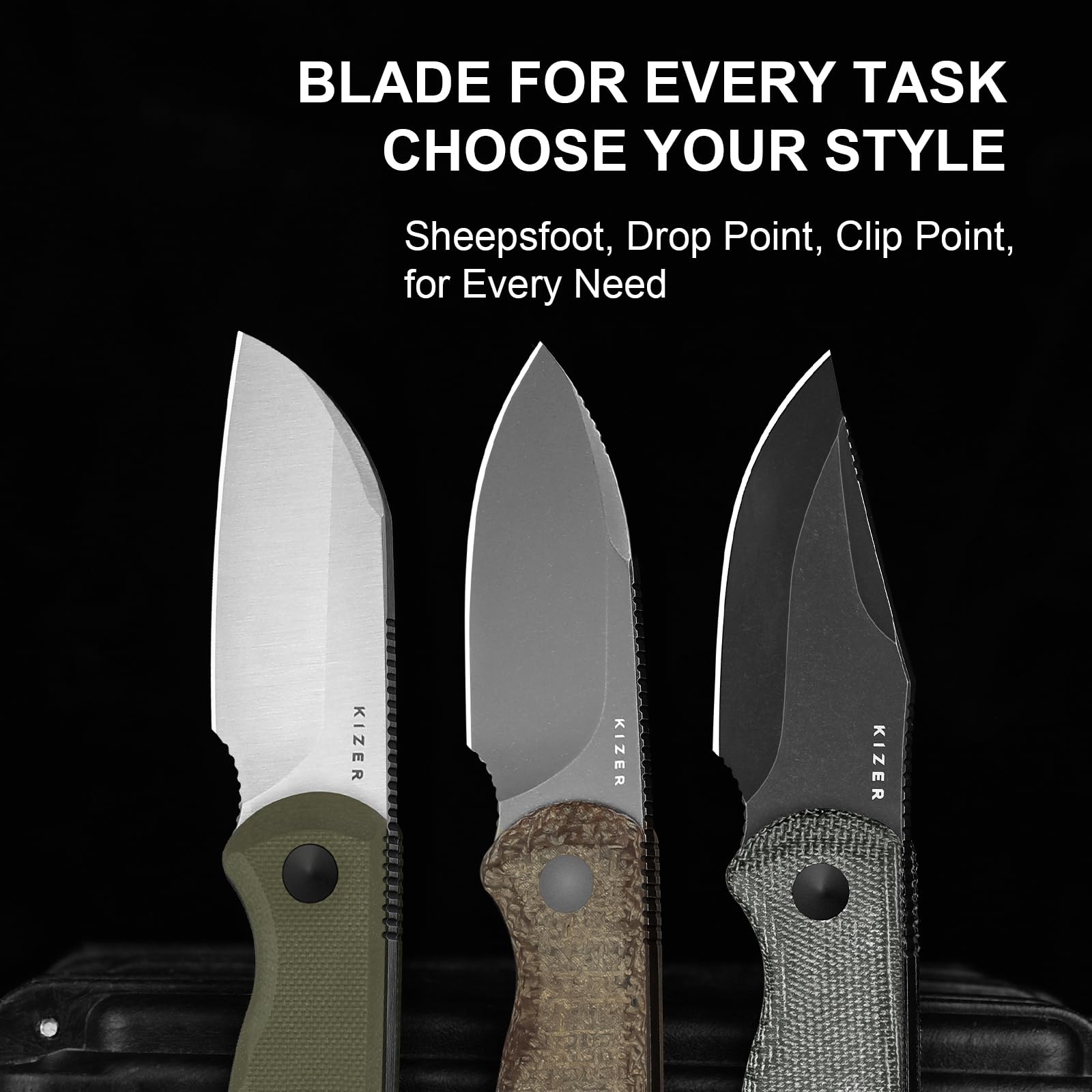 Kizer Drop Bear Fix Couteau de Camping, Lame Fixe EDC 2,57" en 14C28N avec Manche en Micarta Jute, Couteaux de Randonnée à Soie Pleine avec Étui Kydex Réglable, 1094A1