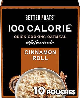 Better Oats 100 Calorie Cinnamon Roll Oatmeal Packets, Flax Seed and Whole Grain Breakfast, Cooks in 90 Seconds, Box of 10 Pouches (Pack of 6)