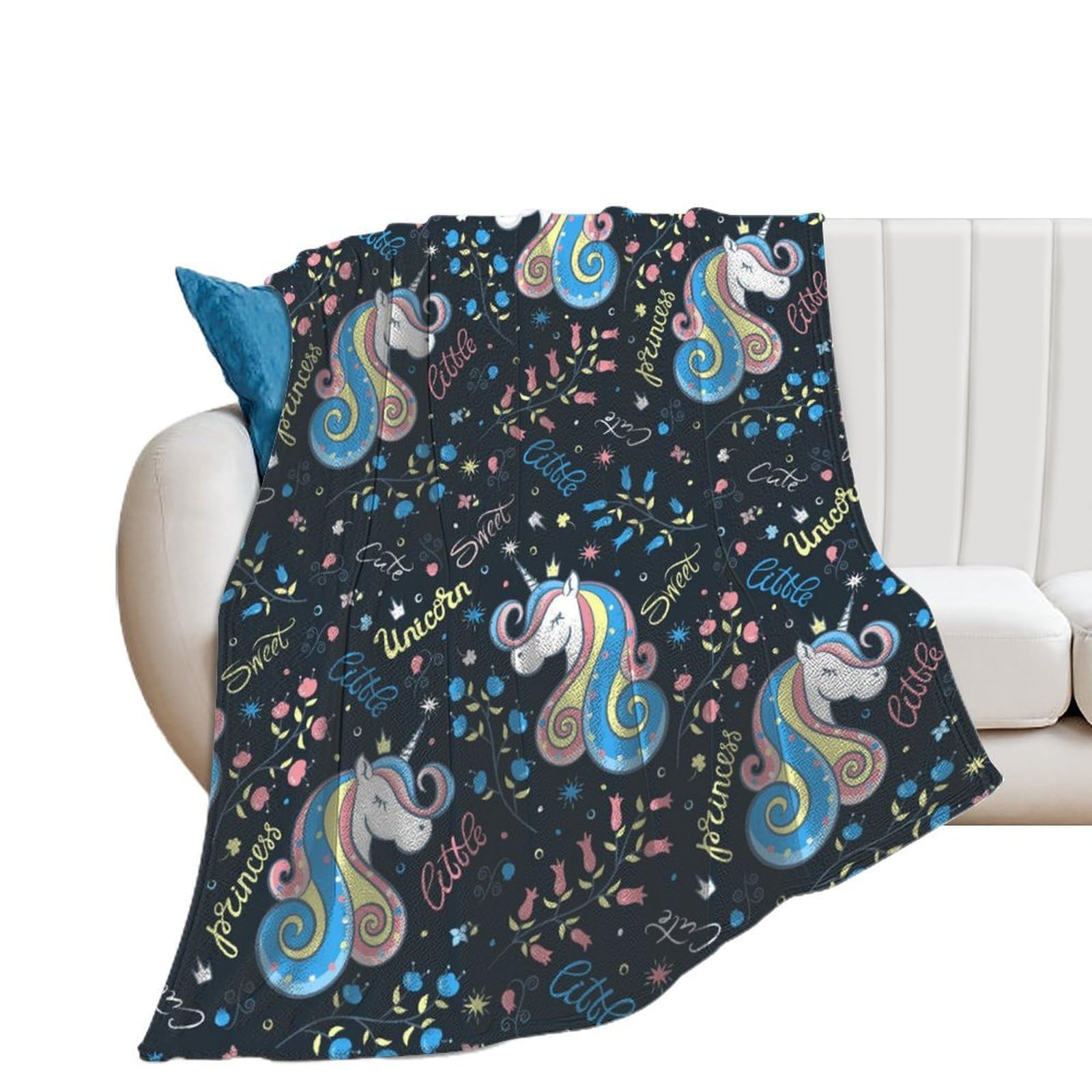 Couverture polaire douce licorne bleue idéale pour vos soirées cocooning