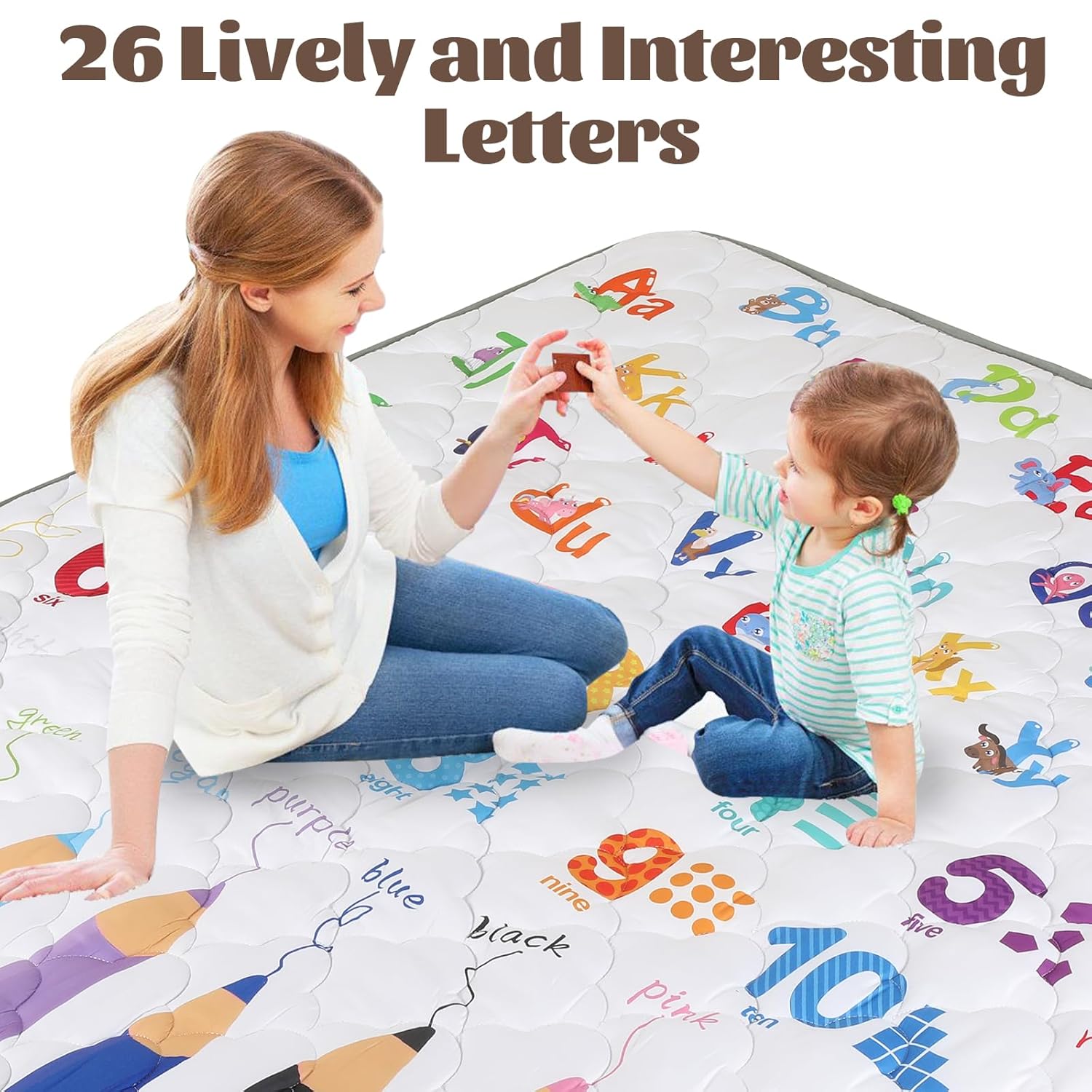 Baby Play Mat - 50 x 50, Non-Slip Cushioned, Machine Washable Crawling Mat (Alphabet)