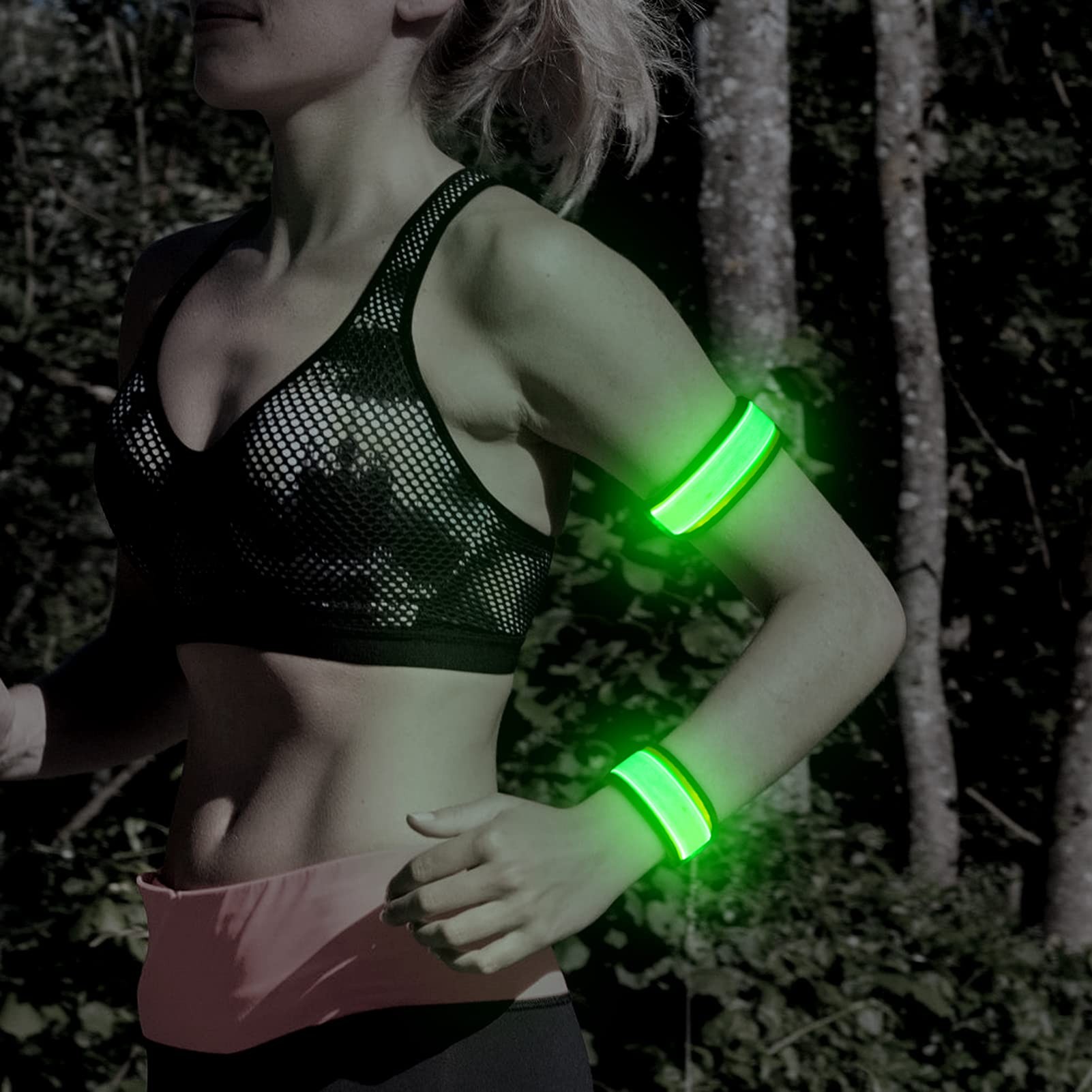 HigoLED Running Armband - Elastic Light Up Wristband Glow in The Dark - Wearable Running Light - Safety Arm Bands for Runners, Campers, Joggers, Cyclists (2 Pack)