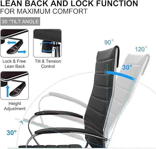 Miniatura 6 de Silla de oficina ergonómica, silla de escritorio giratoria ajustable con reposabrazos en cuero vegano, silla de respaldo alto para soporte lumbar,